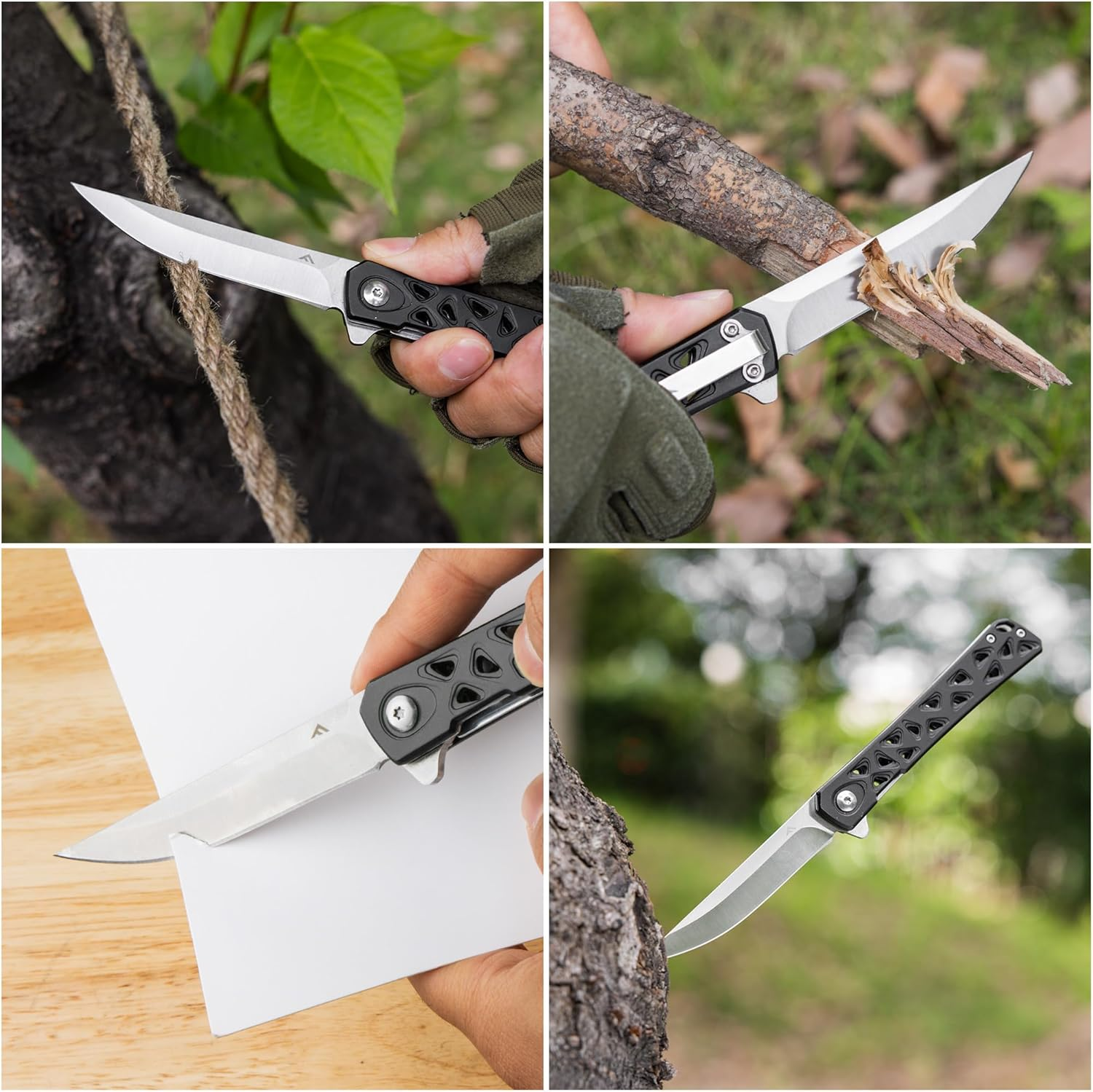 FLISSA Folding Knife, 4.5" Folding Pocket Knife, Hollow-Out Design Handle, Pocket Knife for Survival, EDC, Camping and Outdoor Activities - Green image number 3