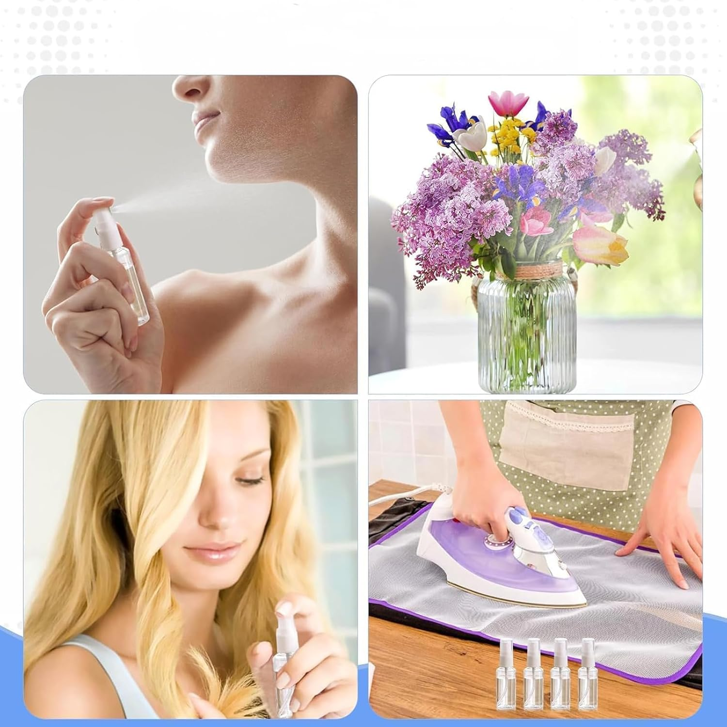 NOOYNOEO Spray Bottle, 4Pcs Small Spray Bottle, Spray Bottle, Mini Spray Bottle, Travel Spray Bottle, Empty Spray Bottle, Travel Makeup Skin Care Cleaning Use(20Ml 50Ml,With Tools)