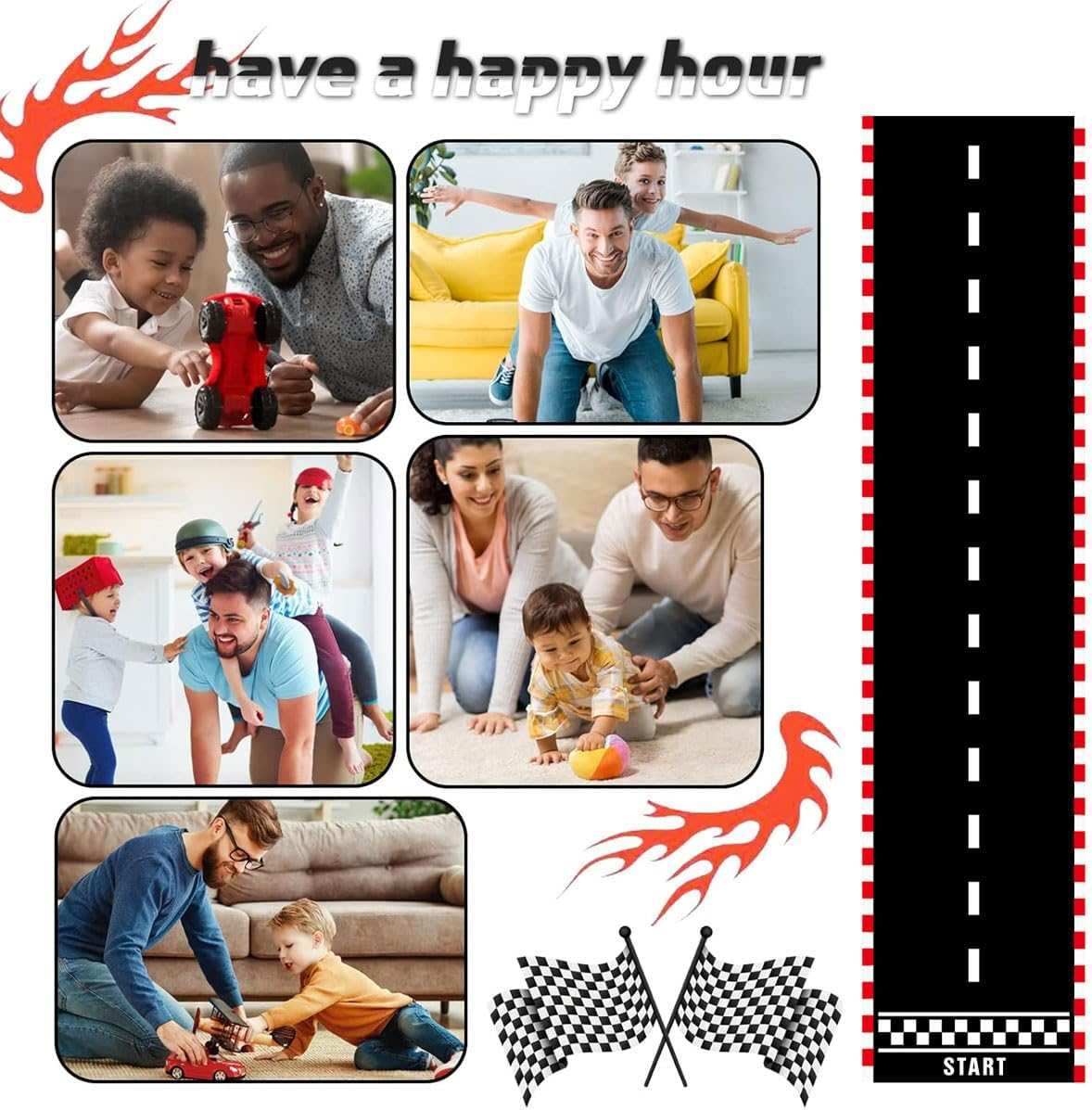 AIMALL 4 PCS Racing Themed Party Runner, Black and White Checkered Race Track Floor Decoration, 78.74" X 23.62" Durable Background Cloth for Events image number 1