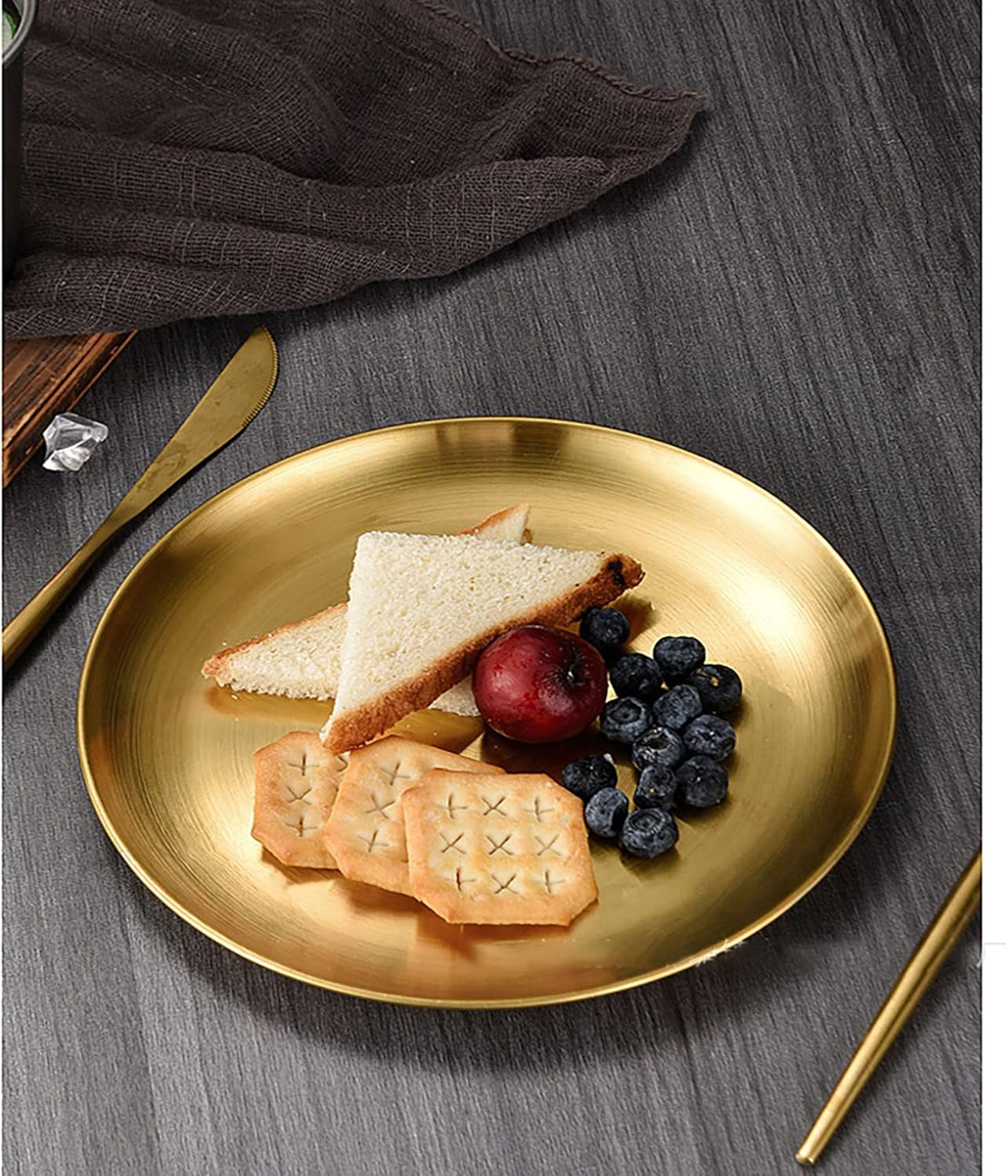 YIKANGHENG 6 Pcs 6.7 Inch Circular Trinket Tray, Gold Stainless Steel, for Serving Trays Towel Storage Dish Plate Tea Fruit Cosmetics Jewelry Decorative Tray (6.7 Inch, Gold) (Small) - Silver image number 3