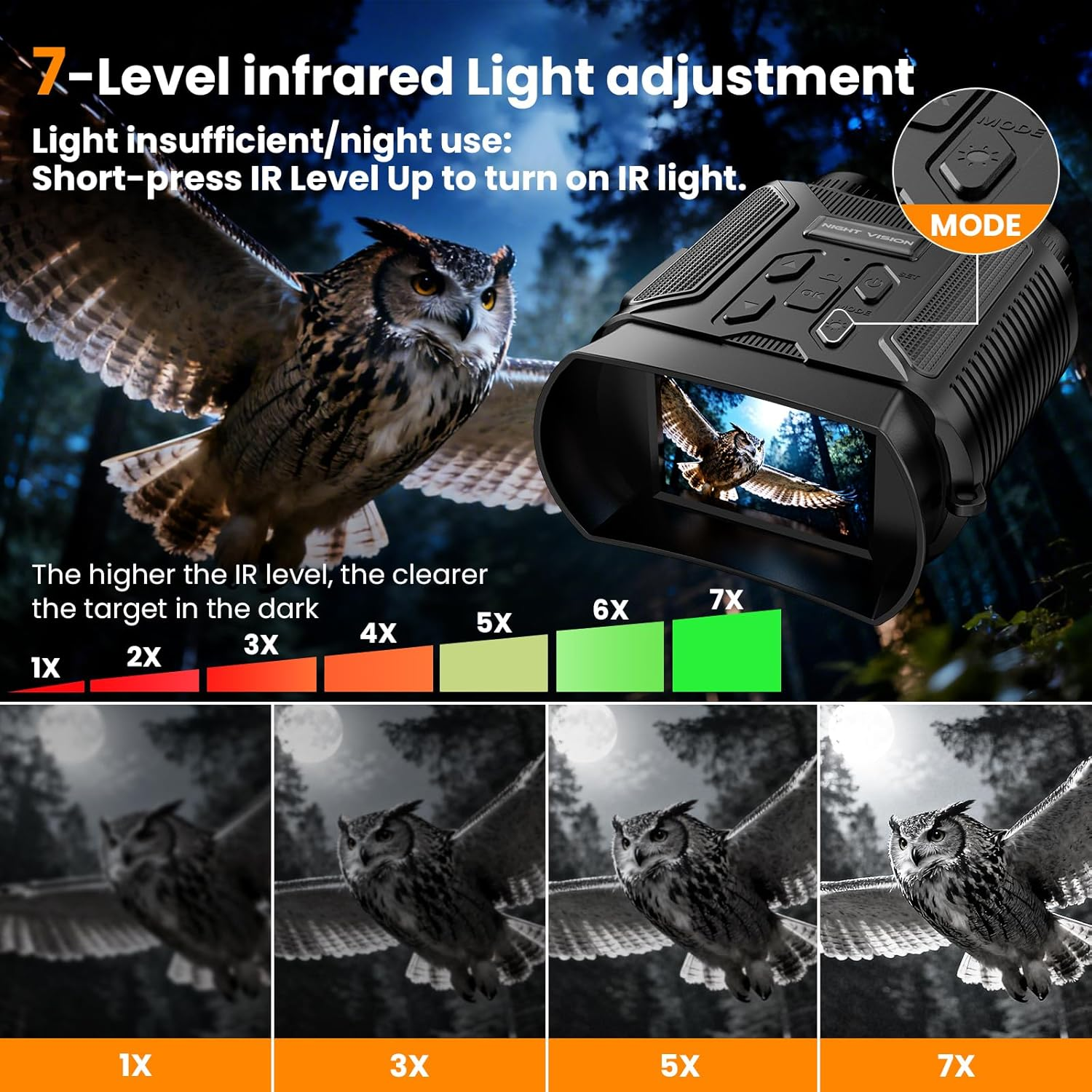 NKBZEB Night Vision Goggles - 5W Upgraded 4K HD IR Binoculars - 8X Digital Zoom, Rechargeable Binoculars with Camera Built In, 32GB Card to save Photos and Videos, Flashlight (Black) image number 2