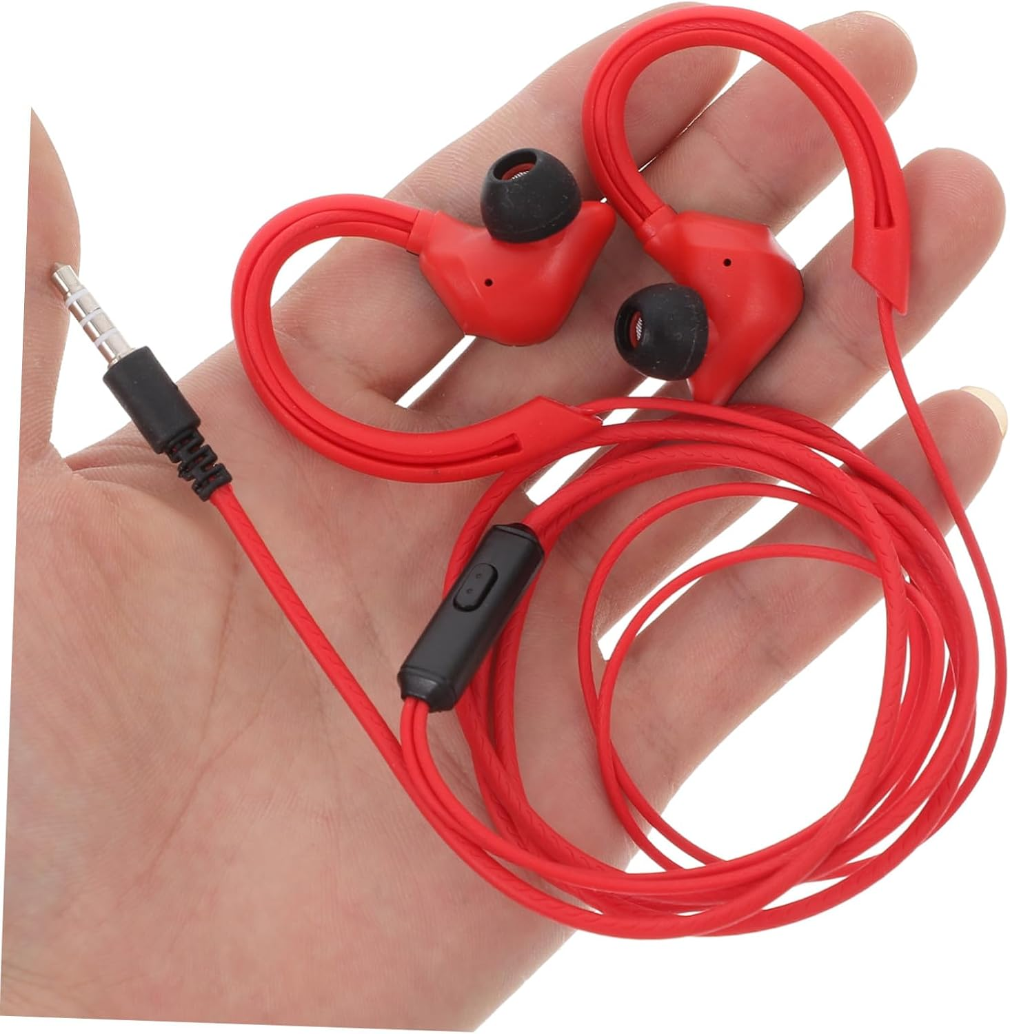 Kisangel Wired Sports Earphone Headset Ear-Hook Design for Running and Outdoor Activities, Red Color Lightweight Earbuds Bass Sound, Compatible Mobile Phones