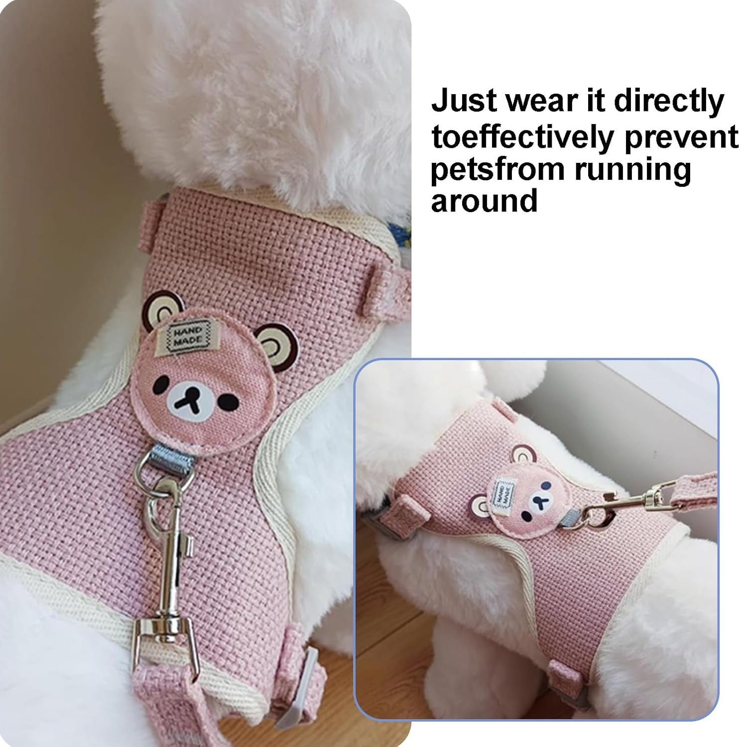 Amexo 2 Pieces Adjustable Rabbit Leash, Rabbit Lead Adjustable Rabbit Harness Cat Harness for Cats Bunny Dogs Other Small Animals Walking Outdoor(Pink, Grey) image number 2