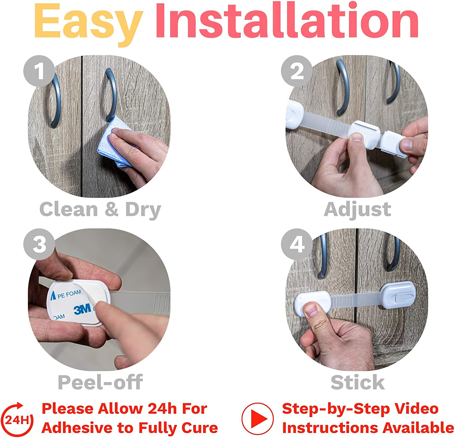 6-Pack Child Proof Locks for Cabinet Doors, Drawers, Fridge, Toilet Seat, Dishwasher, Trash Can, Cupboard - 3M - No Drilling - Child Safety Locks for Cabinets and Drawers - Baby Proofing Cabinets Lock image number 4