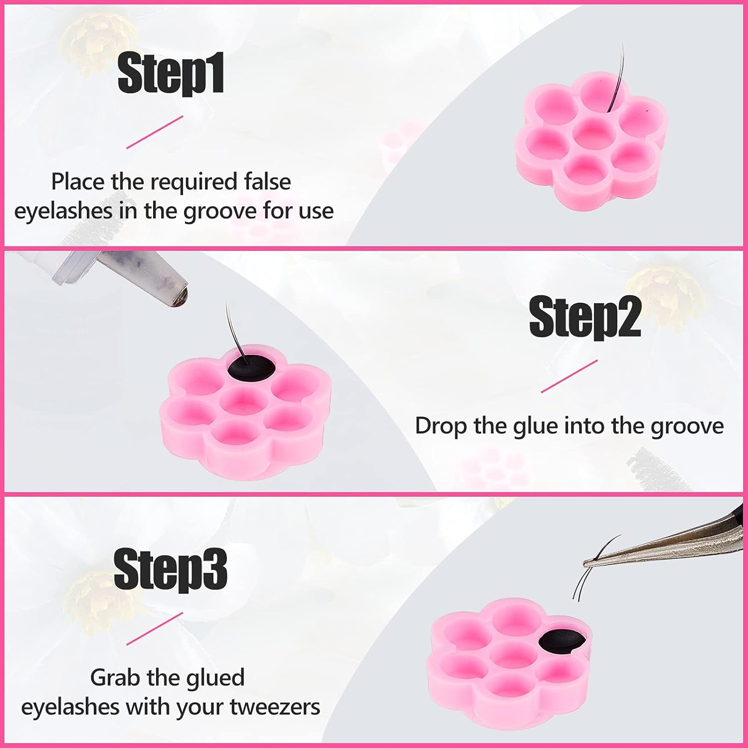 Maitys 200 Pcs Flower Glue Cup Lash Glue Holder Volume Eyelash Extension Flower Pallet Pad Easy Fan Eyelash Ring Cup Bulk for Women Girls Extension Lashing Supply Kit(Pink) - Purple image number 3