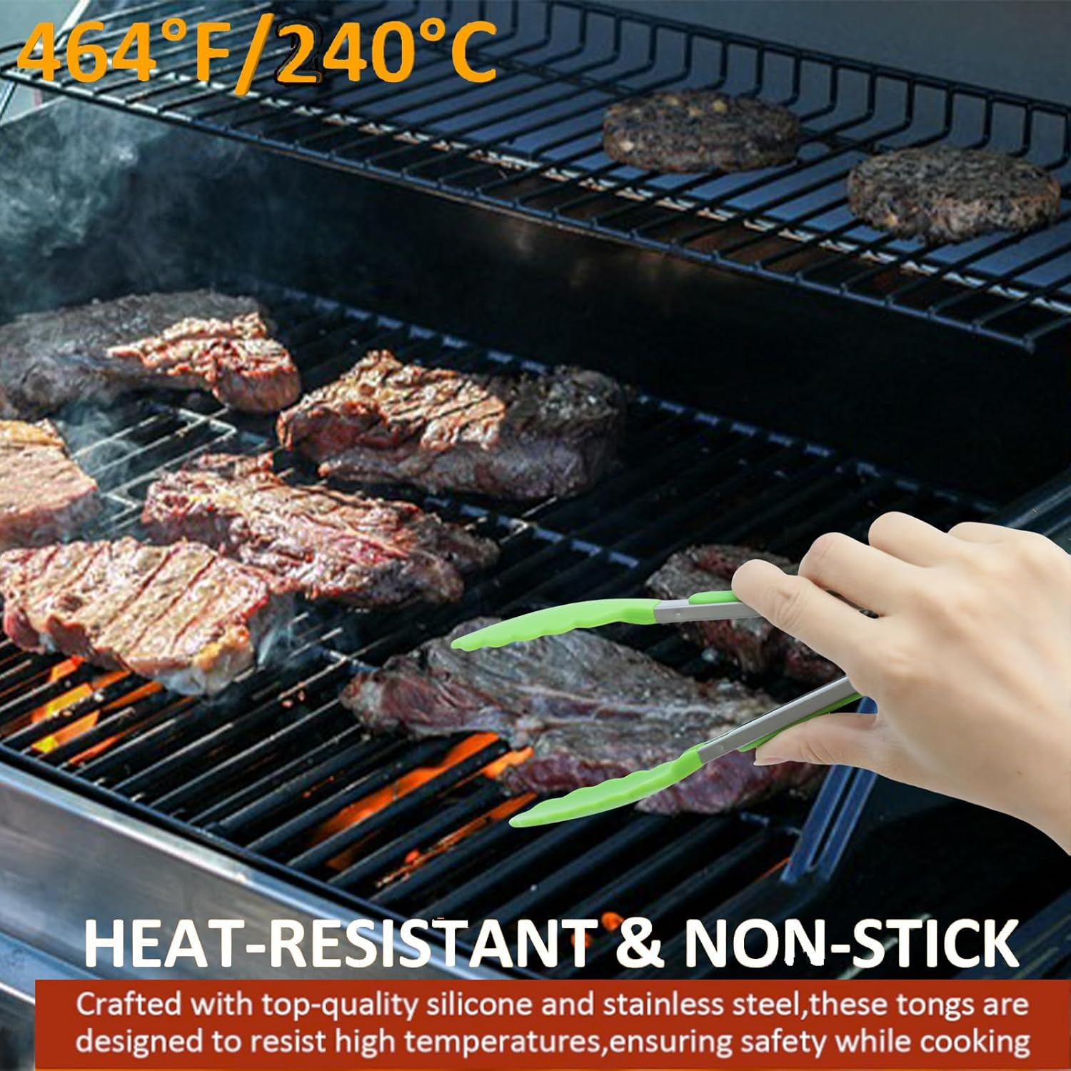 7 Pack Kitchen Tongs Set, Stainless Steel Silicon Handles and Nylon Tips,7 Inch Color Stainless Steel Tongs,Heat Resistant Non-Stick BBQ Tongs with Locking, for Cooking Grilling Salad