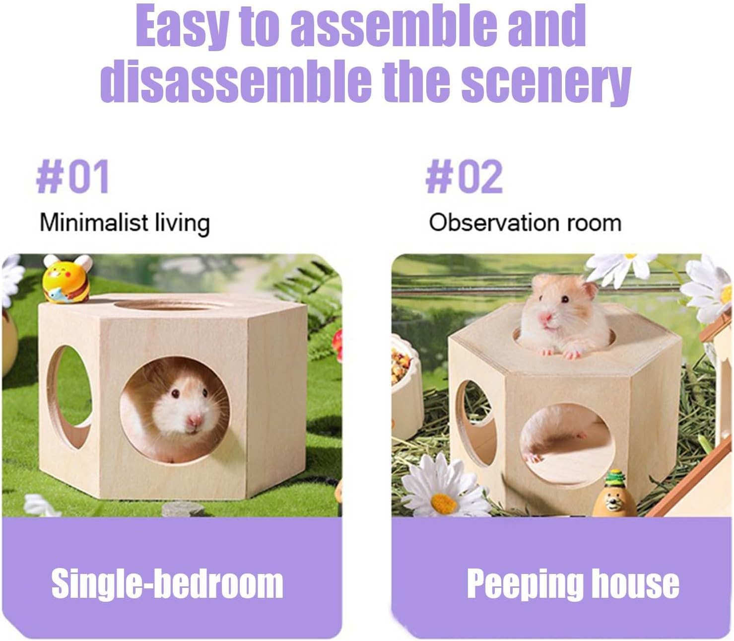 Hamster Cage Hide Out, Wooden Hamster Toys, Small Animal Cage Accessories Pet Supplies Maze D&eacute;cor for Gerbil Mice Chinchilla Guinea Lemmings image number 2