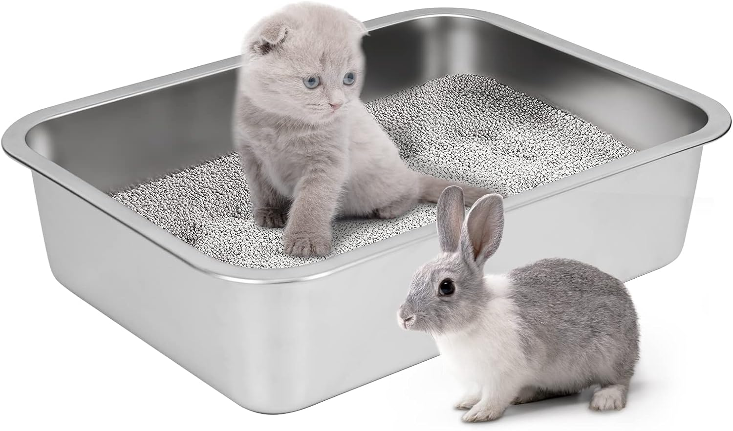IKITCHEN Stainless Steel Cat Litter Box, Large Metal Litter Pan for Cats, Kitty Litter Box Never Absorbs Odors, Low Side Entry Non Stick, Easy Clean 17.5 X 13.5 X 4 Inches