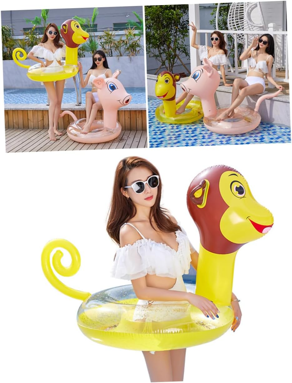 PVC Swim Ring Monkey Pattern Inflatable Pool Float for Adults Boys and Girls Water Toy Beach Pool Play Ring image number 3