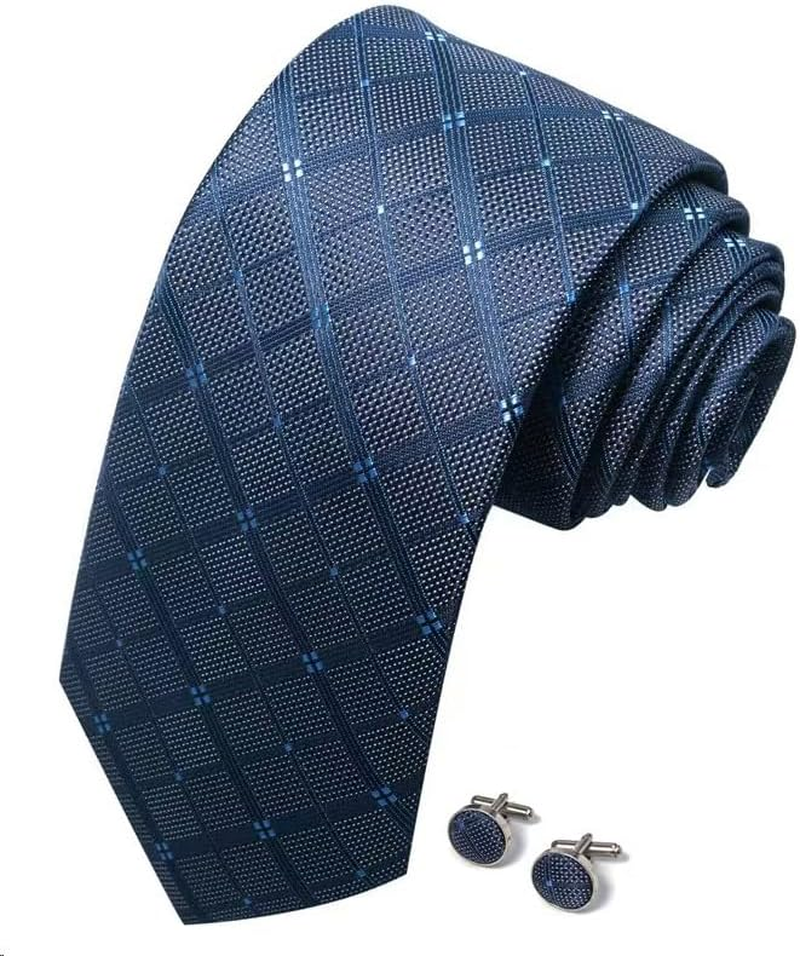 Tie and Pocket Square Men'S Woven Necktie Silk Handkerchief and Clip Sets Necktie