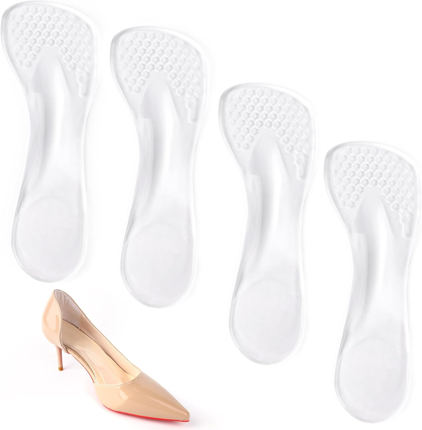 2 Pairs Insoles for High Heels, 3/4 Self-Adhesive Gel Insoles for Women High Heel Comfort Pads Weight Shifting Shoe Inserts Foot Cushions Accessories Used on Flat Feet (Transparent) image number 4