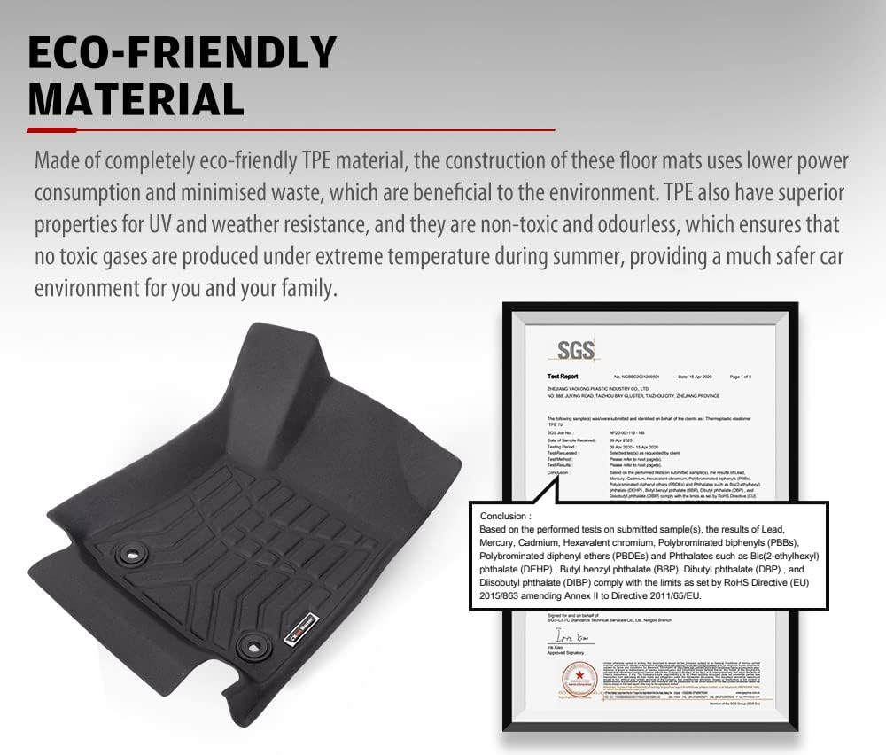 KIWI MASTER Car Floor Mat Fit for Hilux Dual Cab Auto 2016-ON - 3D TPE Anti-Slip Floor Mats Custom Fit Front & Rear Liner Waterproof, All Weather Protection