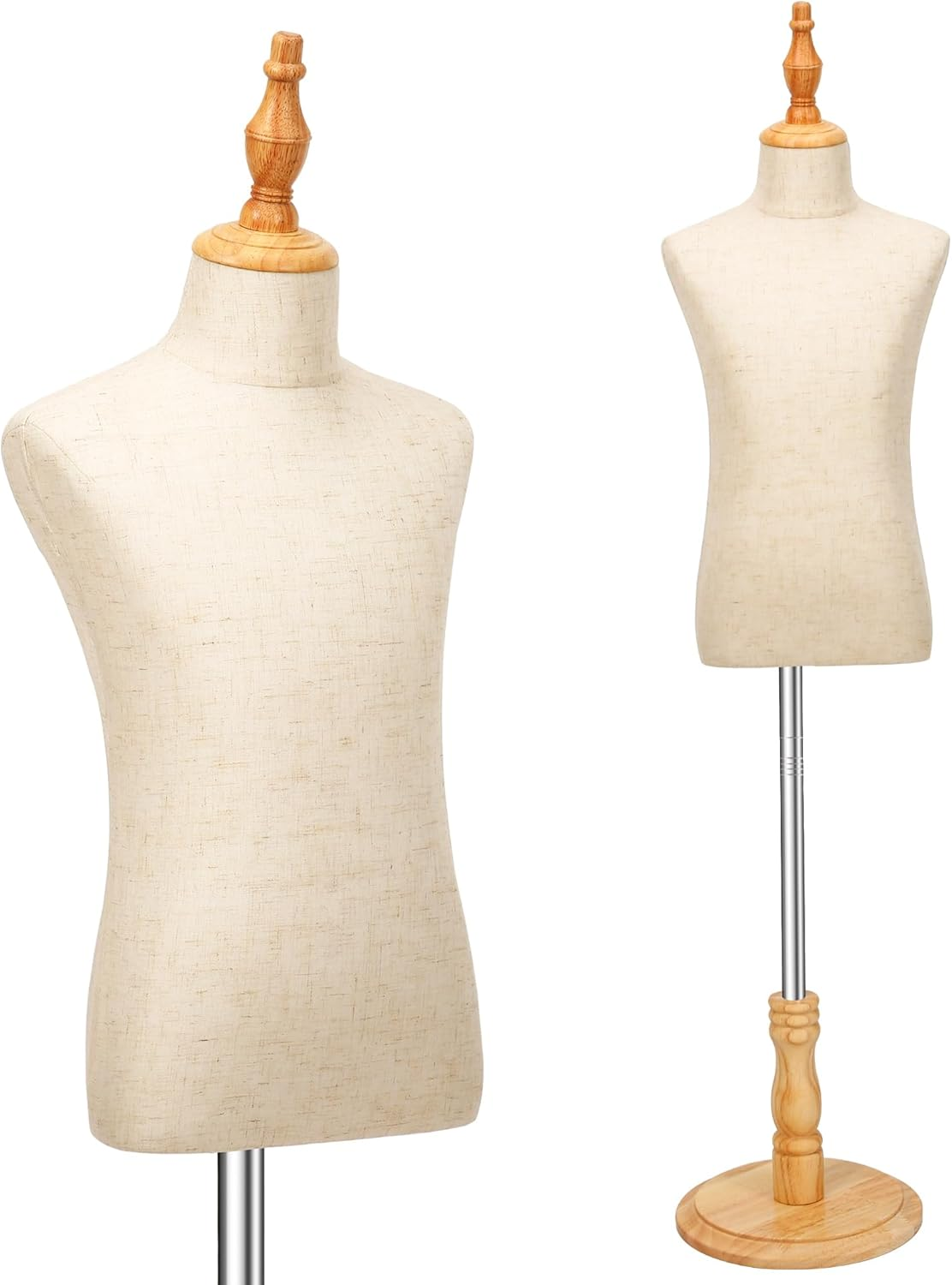 Tarokitc Kid Dress Form, Adjustable Child Mannequin Torse with Wooden Base, Unisex Toddler Clothes Mannequins for Apparel Scarf Jewelry Window Shop Display (Beige, 8-9 Years Old) image number 4