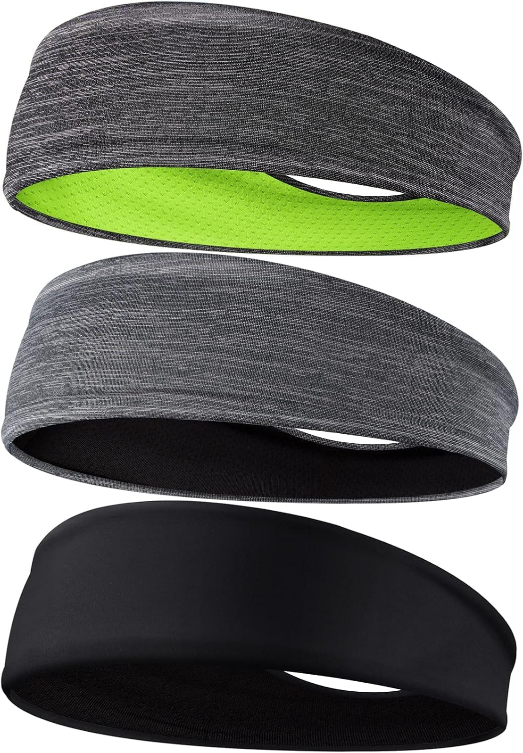 Men'S Headbands, 3-Pack Head Band for Men, Sport Sweatbands for Running Fitness Yoga Cycling, Sweat Wicking Non Slip (Gray/Green+Gray+Black)
