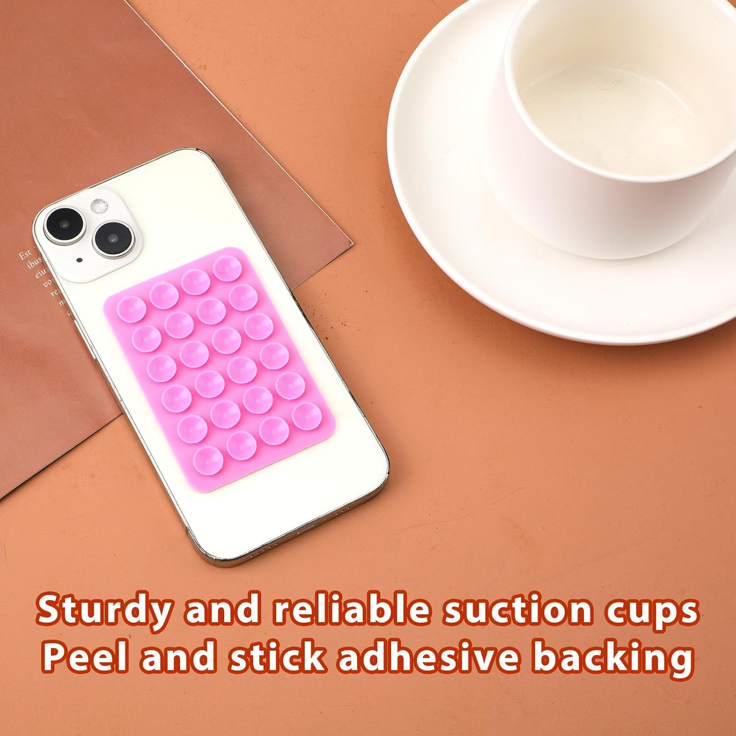 5Pcs Phone Suction Holder, Silicone Suction Phone Case Adhesive Mount with 24 Suction Cups Hands-Free Sticky Phone Grip Accessory for Selfies and Videos on Flat Surface (Pink) image number 3