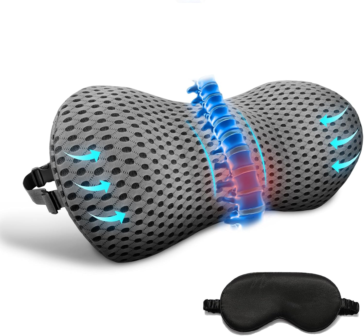 Lumbar Support Pillow Memory Foam Back Support Pillows for Car Seat Office Chair Gaming Chair Back Support Cushion with Skin-Friendly Cover & Adjustable Straps Travel Lumbar Support Pillow image number 3