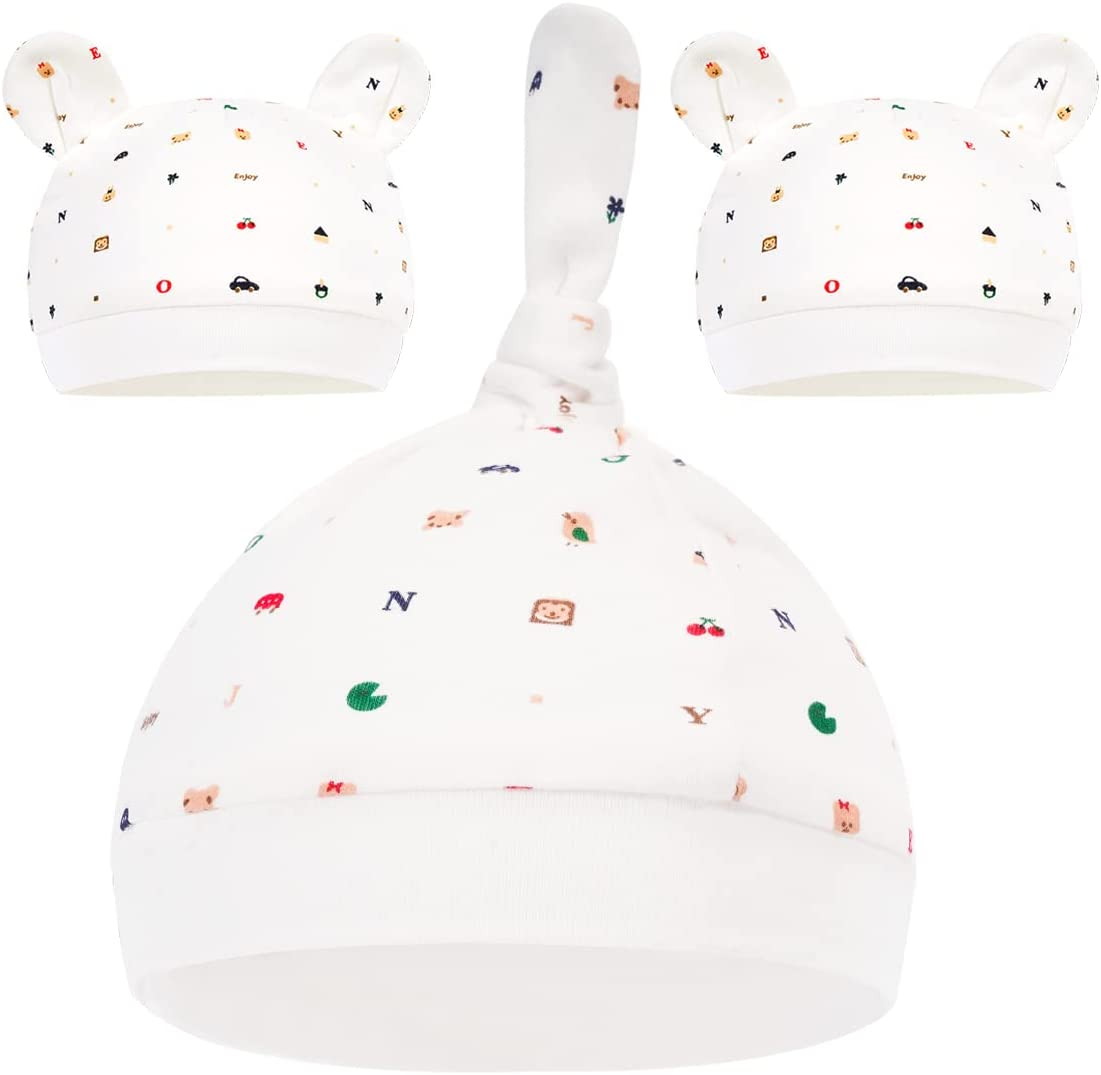 3 Stcke Neugeborene Brenmtzen Krankenhausmtze Knotenmtze Bio-Babymtzen Unisex Baumwolle Schne Babymtzen 0-6 Monate image number 6