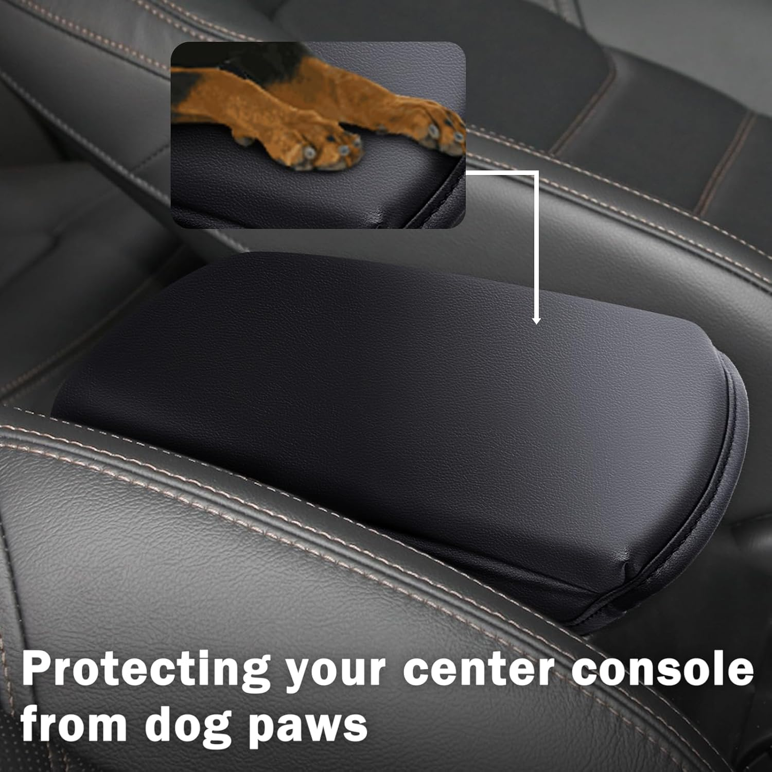 Auprite Center Console Cover for Mazda CX5 2018-2023 2024, Auto Center Console Cover Pad PU Leather Car Armrest Seat Box Cover Protector for Mazda CX5 Accessories (Black with Cushion Flat) - Black With Black Stitches image number 3