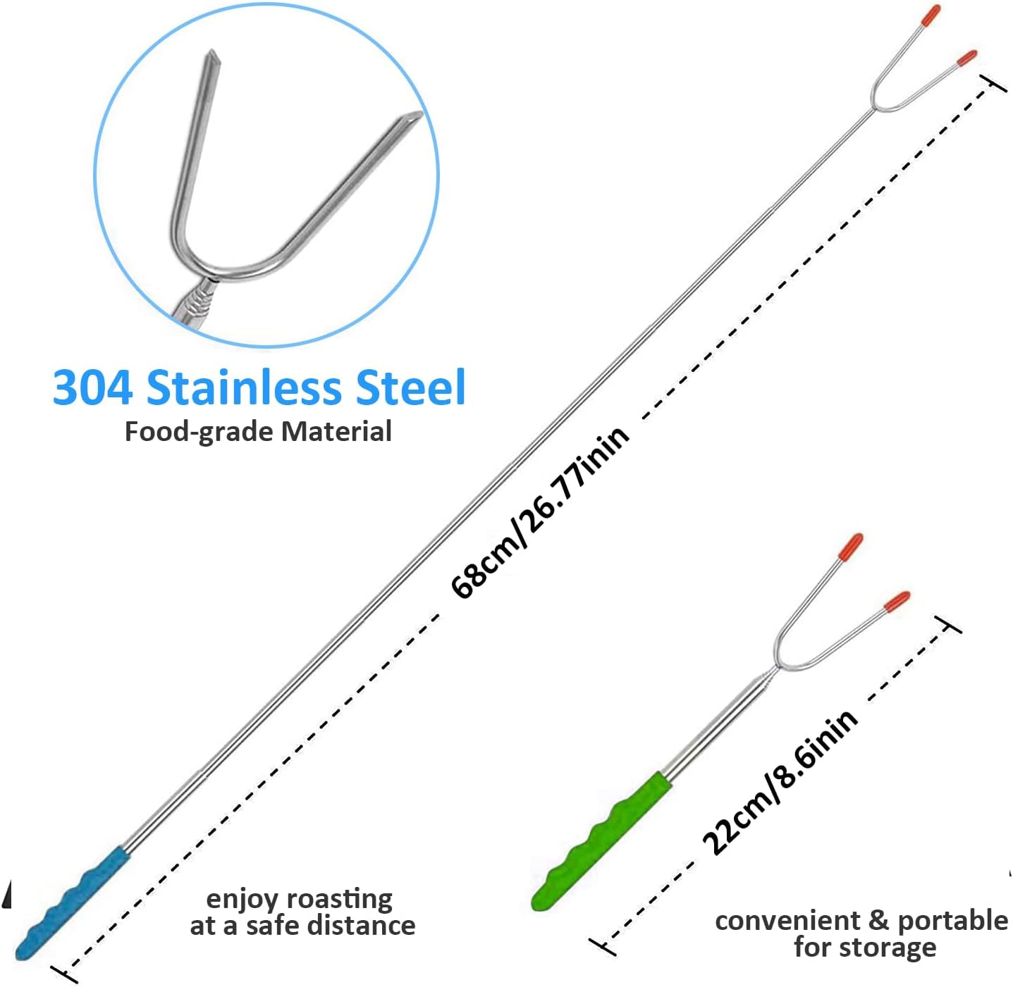 Barbecue Forks-4 Pack Marshmallow Roasting Sticks Extendable Stainless Steel 27 Inch U Shape Hot Dog Fork Marshmallow Toasting Fork with Handle Grilling Skewers for Fire Pit and BBQ Campfire Party image number 1