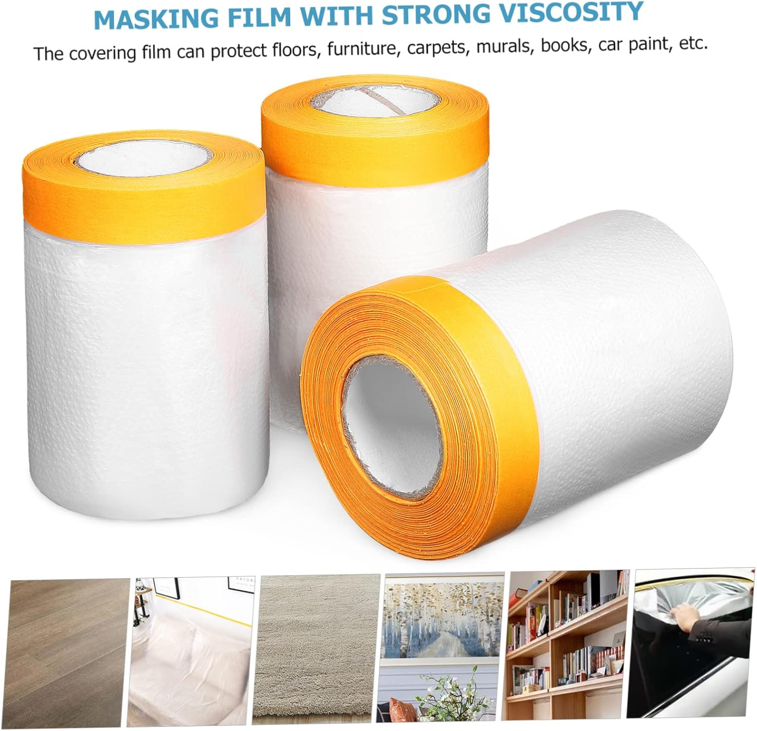 MERRYHAPY 6Rolls Masking Papers Tapes Covering Films Self-Adhesive Masking Tape Automotive Painting Furniture Protection Easy to Use image number 1