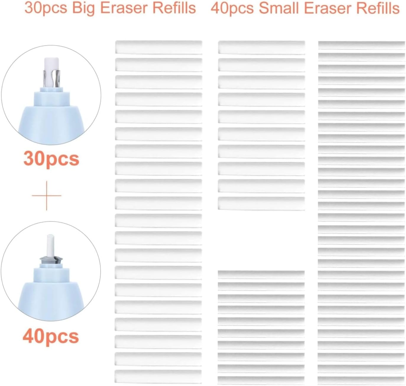 Lyfengdeam Eraser Refills,Portable Electric Eraser Refills 30Pcs Big/Thick + 40Pcs Small/Thin Eraser Refills Replaceable Stationery for School Students Artists Drawing Painting Sketching image number 2