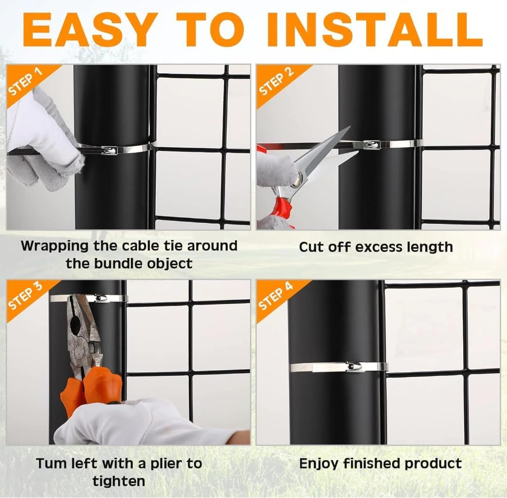 Goethe Garden Heavy Duty Metal Zip Ties (With Tie Cutter) 4 Size of 11.8 Inch 9.8 Inch 7.8 Inch 6Inch Multi-Purpose Cable Ties, Suitable for Fixing Fences, Pipes, Etc. Outdoor. image number 1