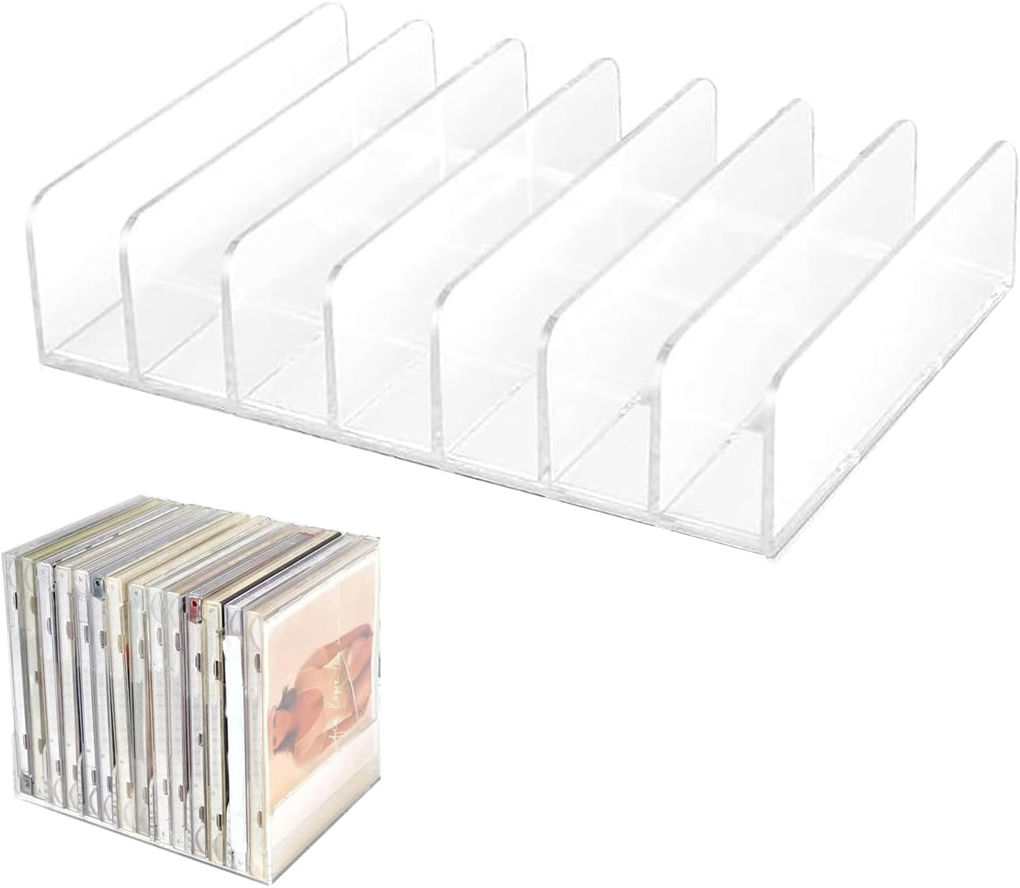 Wzenclave Clear Acrylic DVD/CD Holder 7 Grid Holder Hold up 7 to 14 Standard CD Organization Solution for Kitchen Bathroom Cabinet Movie Rack Used for Media Shelf Storage and Organizing image number 3