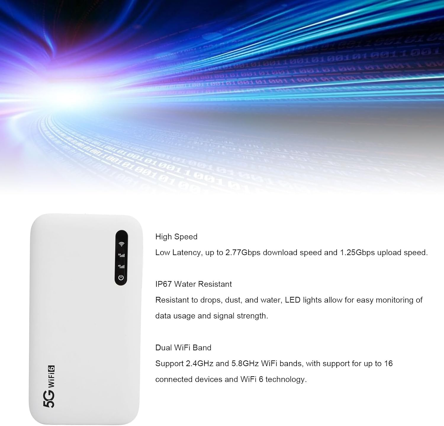 Lite 5G LTE Mobile Hotspot, Ultra High Speed Mobile Hotspot Device, 6100Mah Portable Wi Fi with SIM Card Slot, 16 Connected Devices, Dustproof and Waterproof, Portable Hotspot image number 4