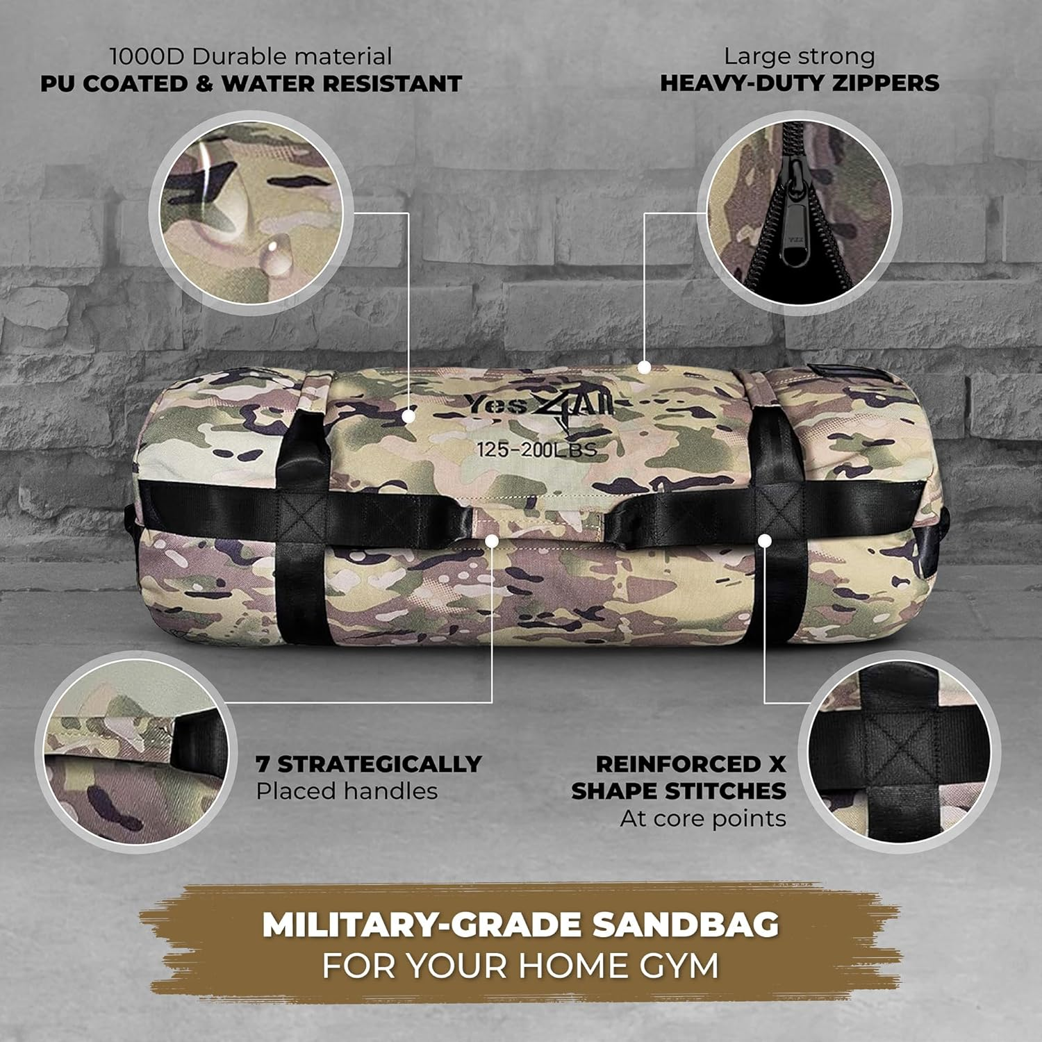 Yes4All Sandbags for Working Out, Adjustable Sand Bags for Weight Training with Handles, Multiple Colors & Sizes 5-200Lbs - F. Darking Black - L image number 6