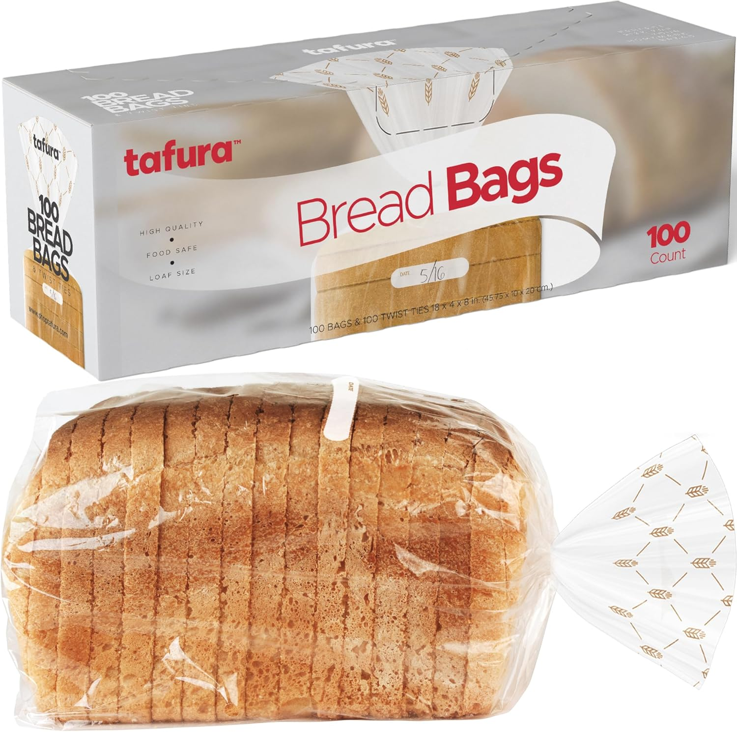 Bread Bags (100 Count) Bread Bags for Homemade Bread, Plastic Bread Bags with Twist Ties, 100 Clear Storage Bags, BPA Free