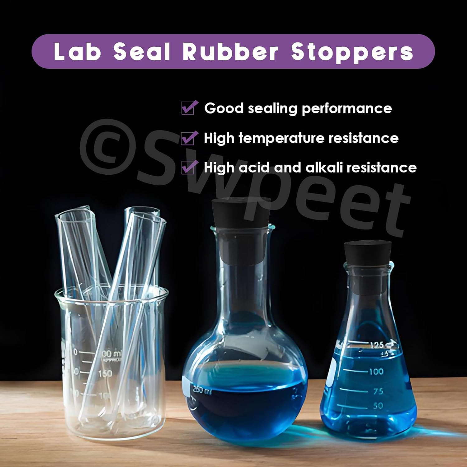 Swpeet 32Pcs 13 Assorted Sizes Black Solid Rubber Stopper, Black Tapered Lab Seal Rubber Stoppers, Black Lab Plug, Tapered Lab Bungs