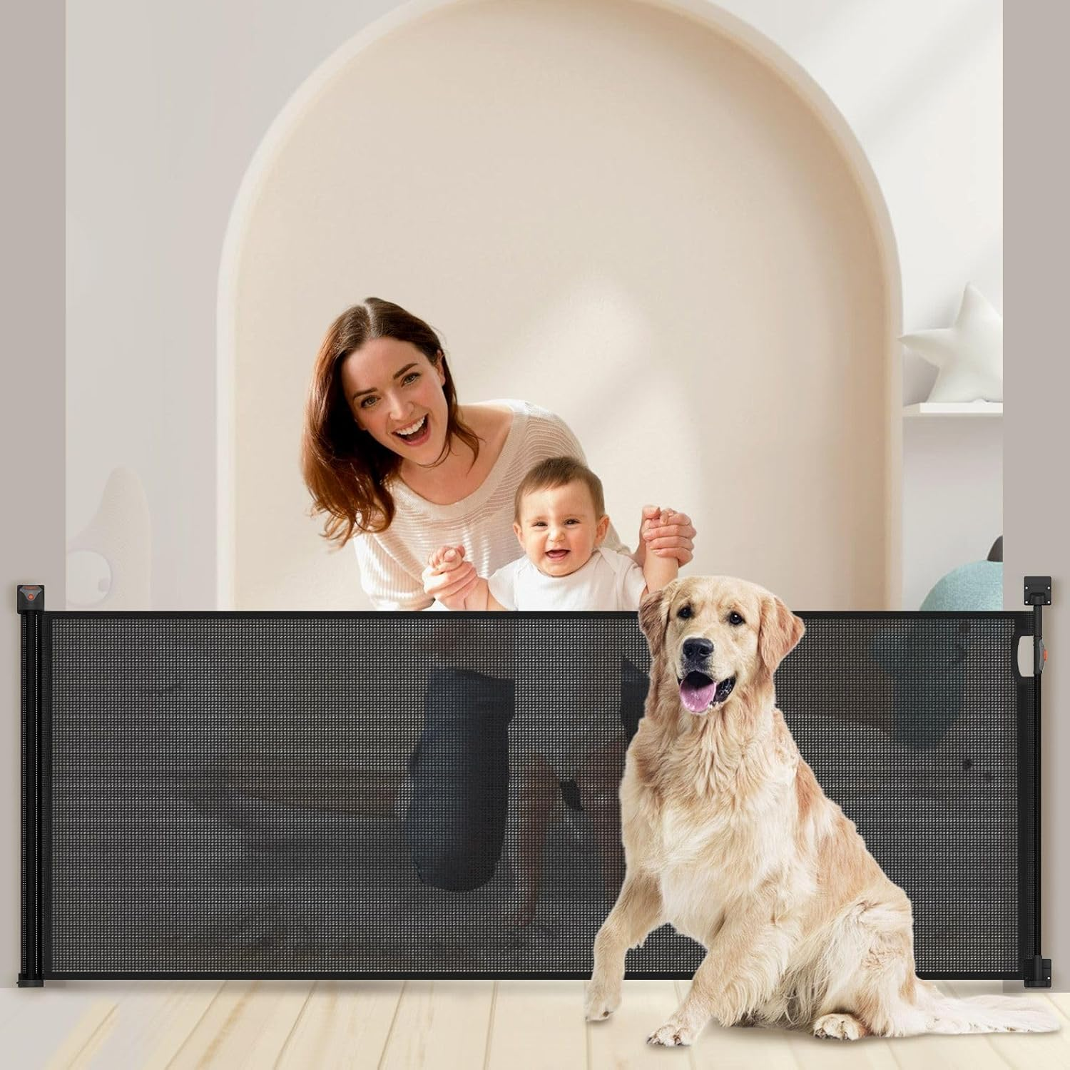 Retractable Pet Safety Gate Mesh Barrier Extra Wide 254Cm,Dog Cat Fence Enclosure Safe Guard for Stairs Puppy Security Barrier Mesh Indoor Outdoor Fencing, Black image number 5