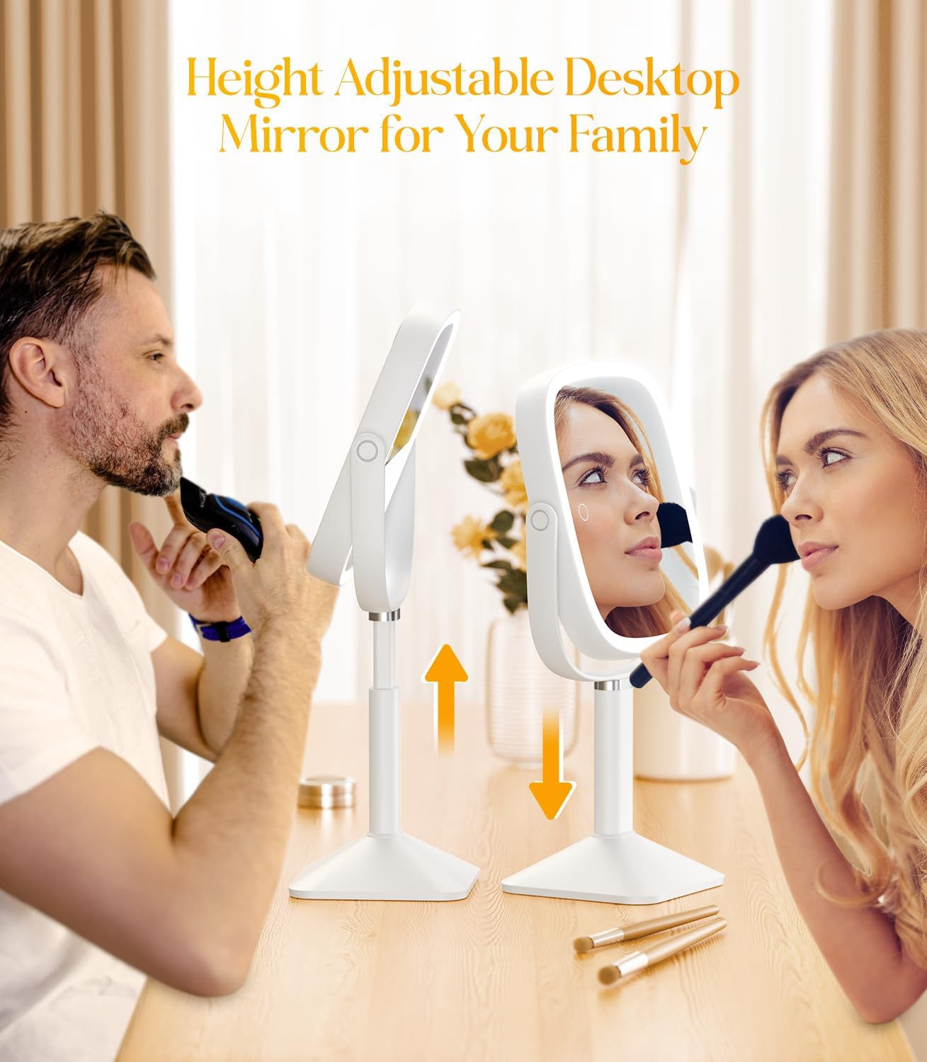 Gospire Rectangle Lighted Makeup Mirror with Magnification, 10X Magnifying Mirror with Lights 3 Color, Height Adjustable and 4000Mah Battery for Bedroom Bathroom, Large Surface for Women or Men- White - White image number 3