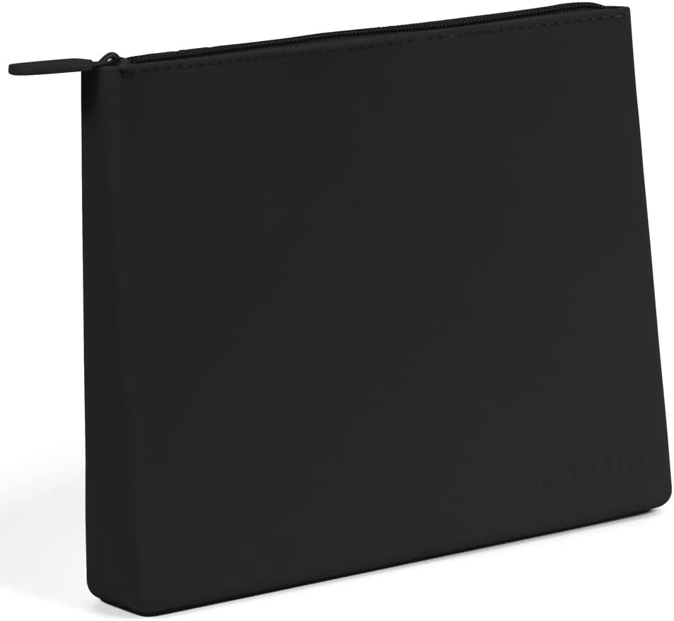 MAKUP Silicone Makeup Bag, Makeup Brush Holder with Zipper for Organizing Cosmetics, Makeup Brushes, Tools and Pencils, Washable Makeup Brush Holder Pouch for Travel (Black Out)