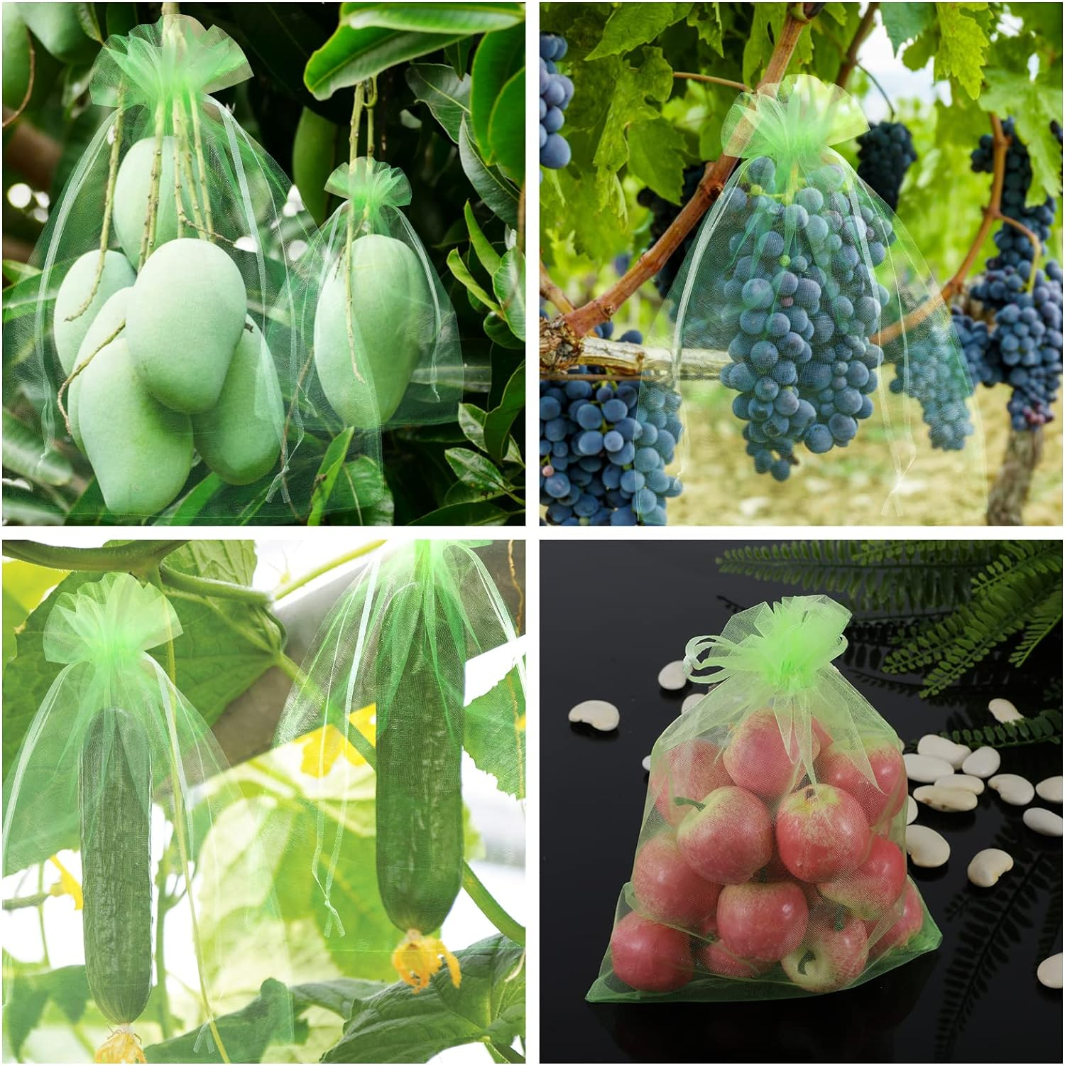 Kikhope 50 Pcs Fruit Protection Bags, 12''&times;8'' Fruit Netting Bags with Drawstring, Garden Fruit Cover Mesh Bag to Protect Plants from Pest Birds Squirrels