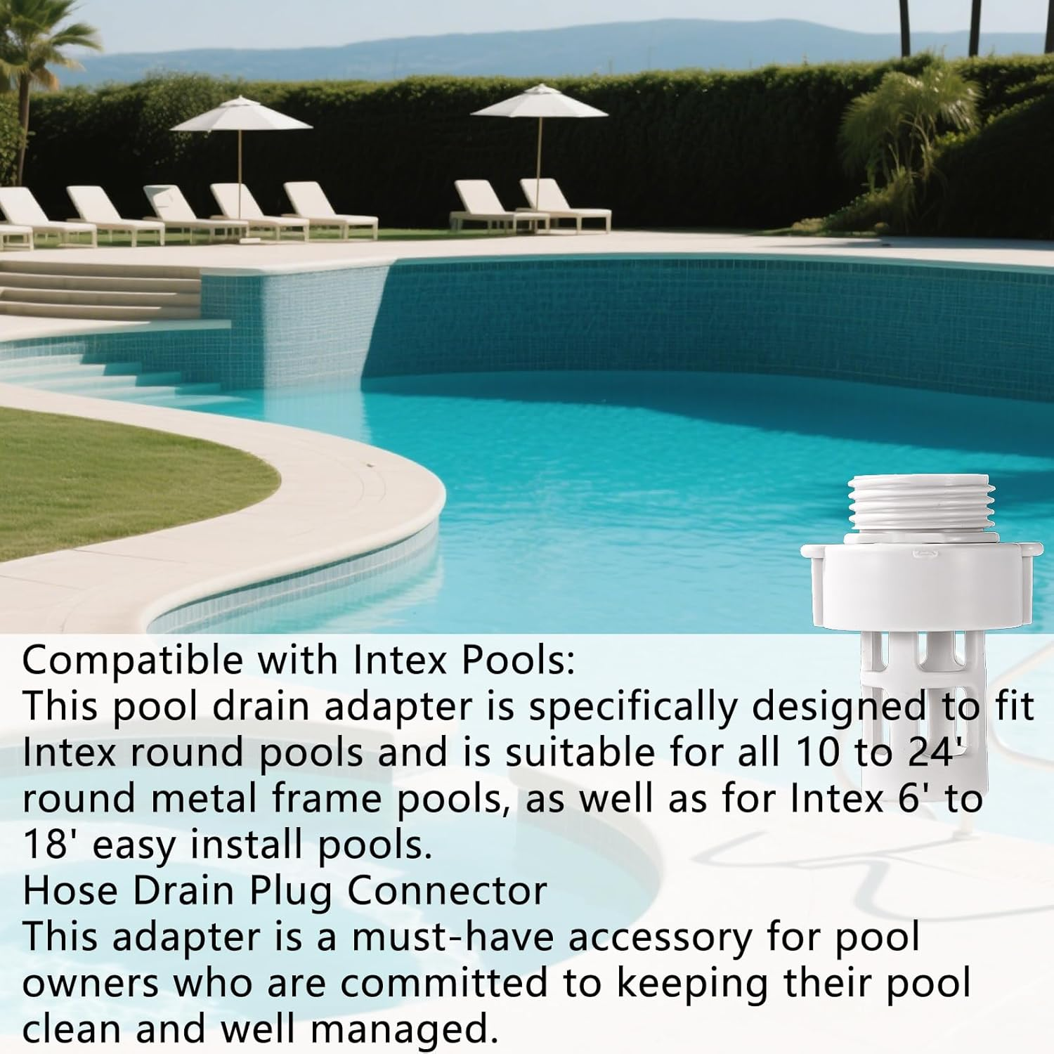 2Pcs 10184 Garden Hose Drain Plug Connectors, Pool Hose Adapter Replacement Fitting for Intex round Metal Frame Swimming Pools, White image number 1