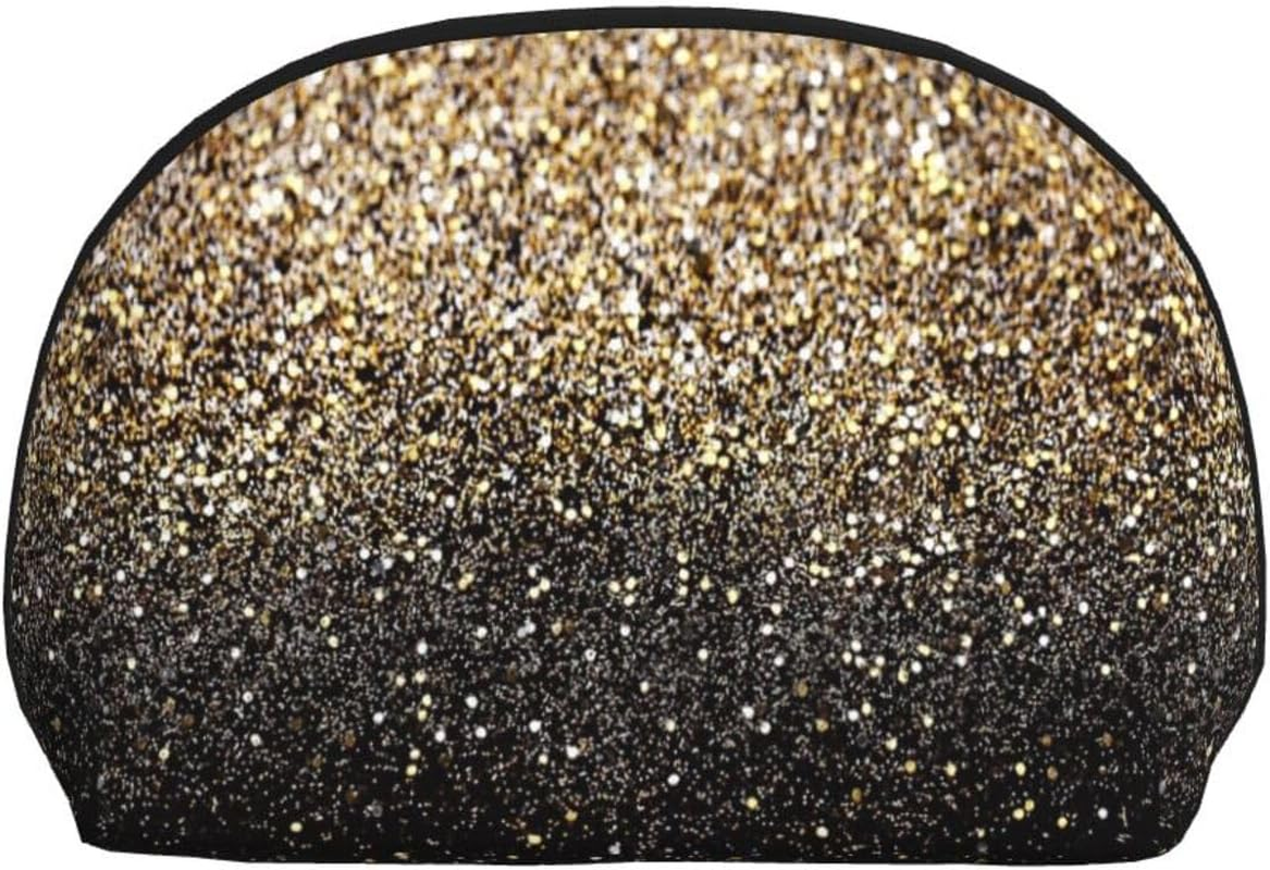 Coin Pouch Makeup Bags Set, 2 Piece Shell Shape Cosmetic Bag with Pockets for Daily Travel Handbag Lipstick Keys Toiletry, Personalized Golden Glitter Black Gold Dots image number 3