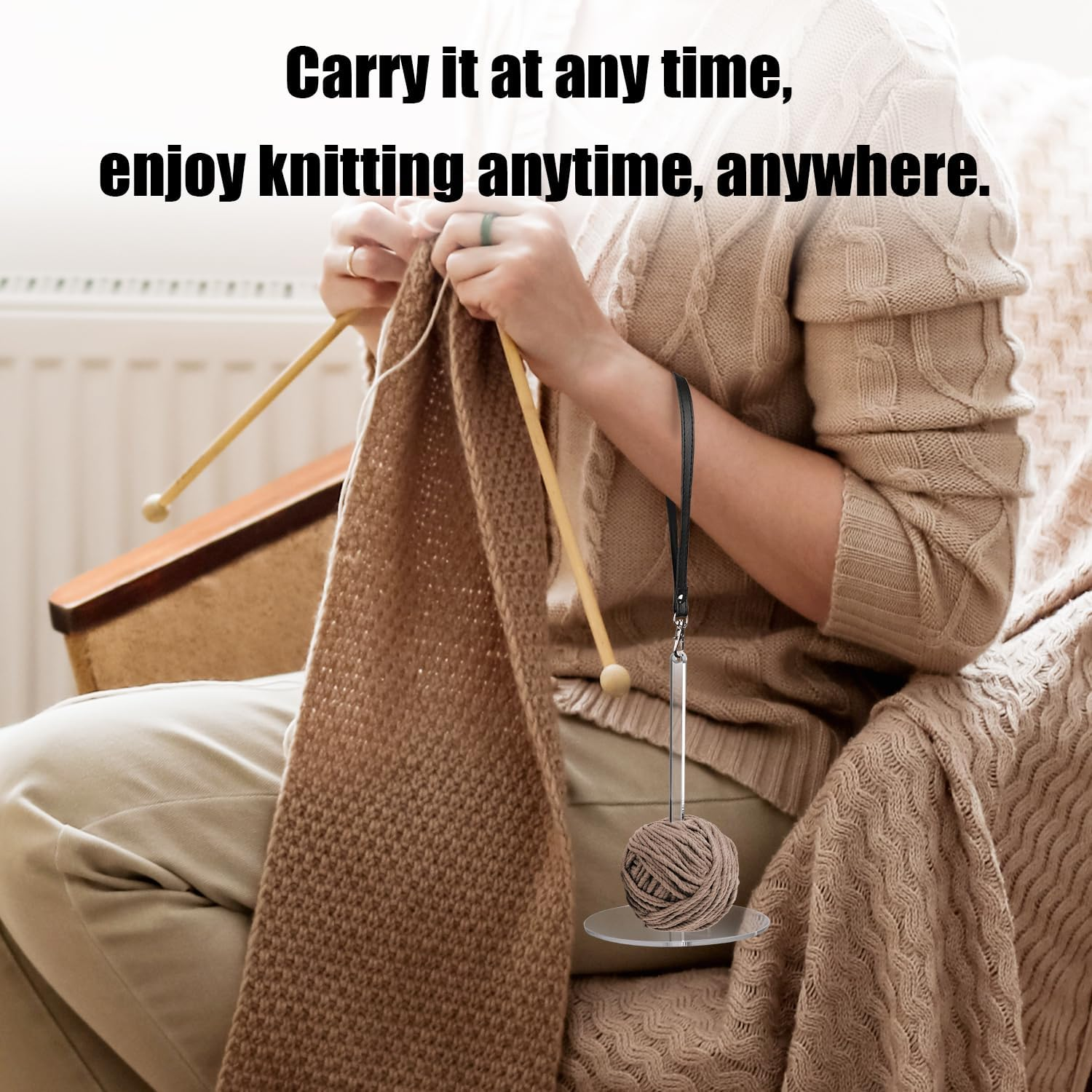 NQEUEPN Large Wrist Yarn Holder, Acrylic Yarn Holder with Wrist Strap Portable Yarn Organizer Yarn Holder Spinner for Craft Lovers Knitting, Prevent Tangling, M, Transparent, Black image number 4