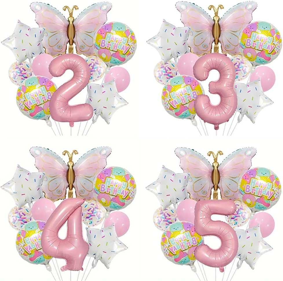 Weforu 32 Inch Giant Number Balloons, Girls Pink Butterfly Balloons Digital Balloon for Birthday Anniversary Fairy First Birthday Party Baby Shower Decor (2) image number 1