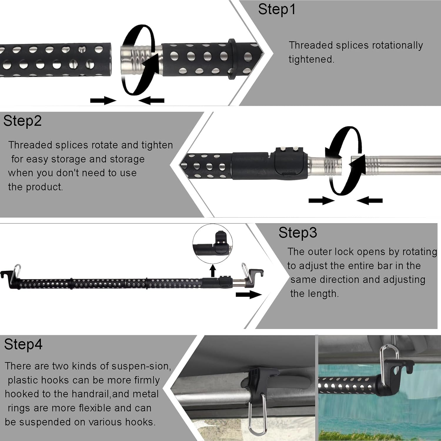 UEGHNS Car Clothes Hanger Bar, Clothes Rack for Car Telescopic Adjustable 31.6-54Inch, Heavy Duty Car Clothes Rack Suitable for Cars, Trucks, Suvs, Rvs, Road Trippers, Rvs.(34-53.3Inch) image number 5