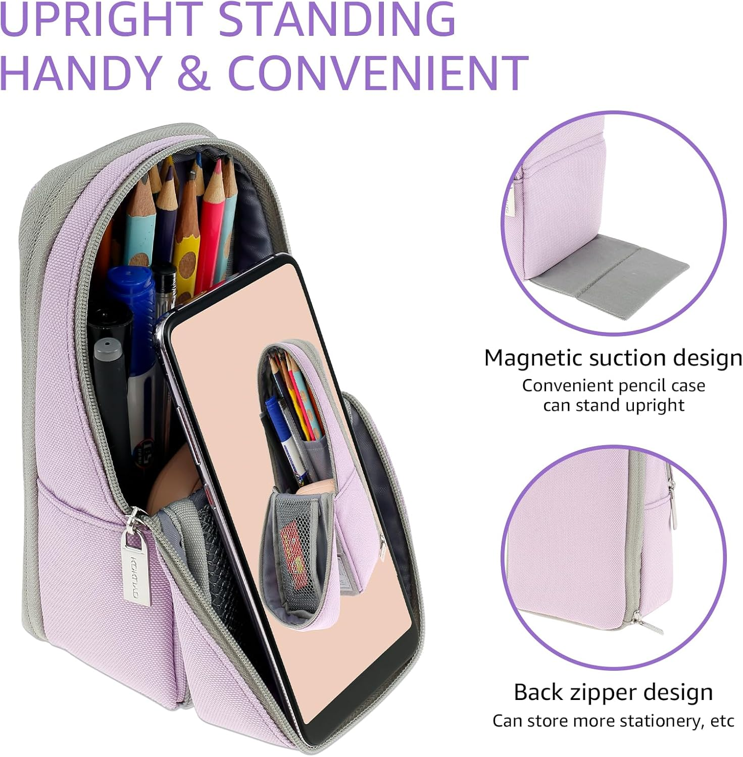 Standing Pencil Case Large Capacity Pen Bag, Pen Pouch Pencil Holder Stationery Organizer, Polyester Pencil Bag Storage Box Desk Organizer image number 2