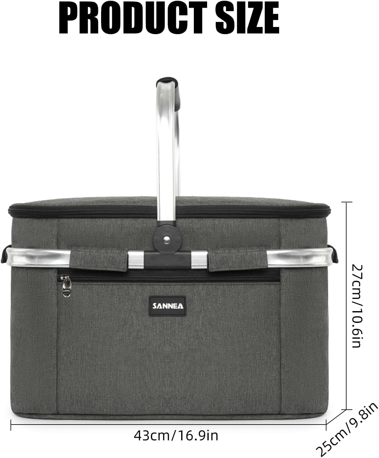 Large Insulated Picnic Basket, 29L Collapsible Cooler Tote with Handle and Lid, Reuasble Leakproof Thermal Shopping Travel Bag for Outdoor, BBQ, Camping, Delivery (Navy Blue) - Grey image number 3