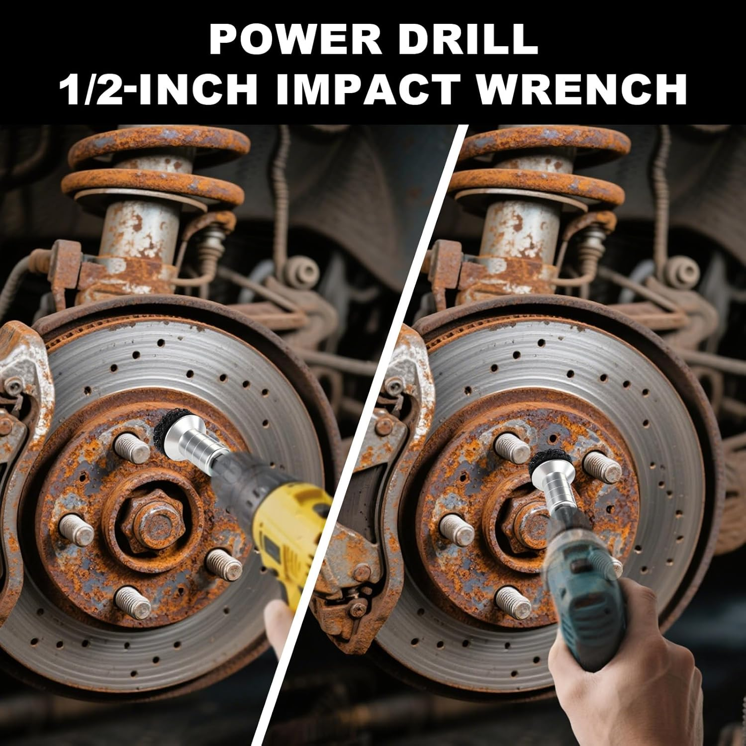 Wheel Hub Cleaning Kit, Brake Stud Surface Cleaner Tool Includes 1 Cleaning Head 1 Adapter & 3 Pads Fits 1/2" Impact Wrenches and Power Drills image number 1