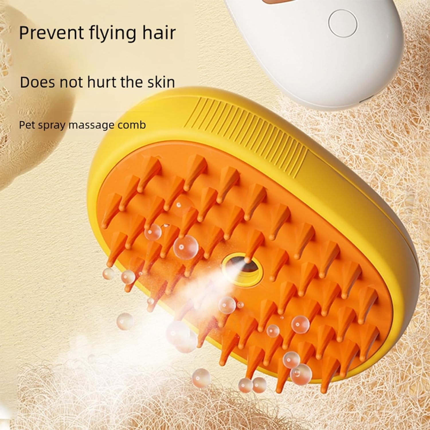 Cat Steam Brush - 3 in 1 Grooming, Spray, Massage Hair Removal Comb for Tangled and Loose Hair - Rechargeable Silicone Pet Steam Brush for Cats Dogs (Yellow) - White image number 5