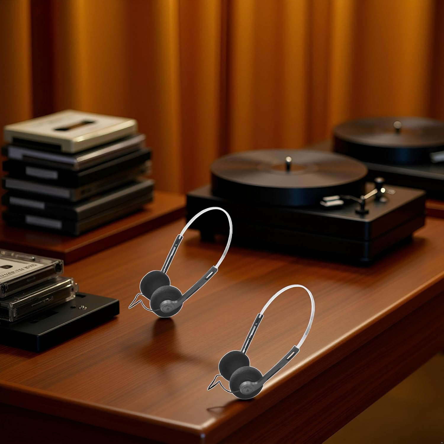 2 Pcs Retro on Ear Headphones, Wired Stereo Headphones, Lightweight Portable Headphone with Adjustable Headband, Cassette Player, Over-Ear (Black) image number 5