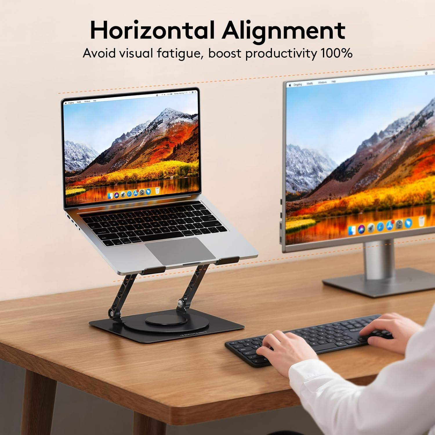 Adjustable Laptop Stand for Desk with 360 Base, Ergonomic Laptop Riser, Mount, Holder Notebook Computer Stand for Macbook Air Pro, HP, Dell, XPS, HP 16" Laptops (Black, Big Size) image number 6