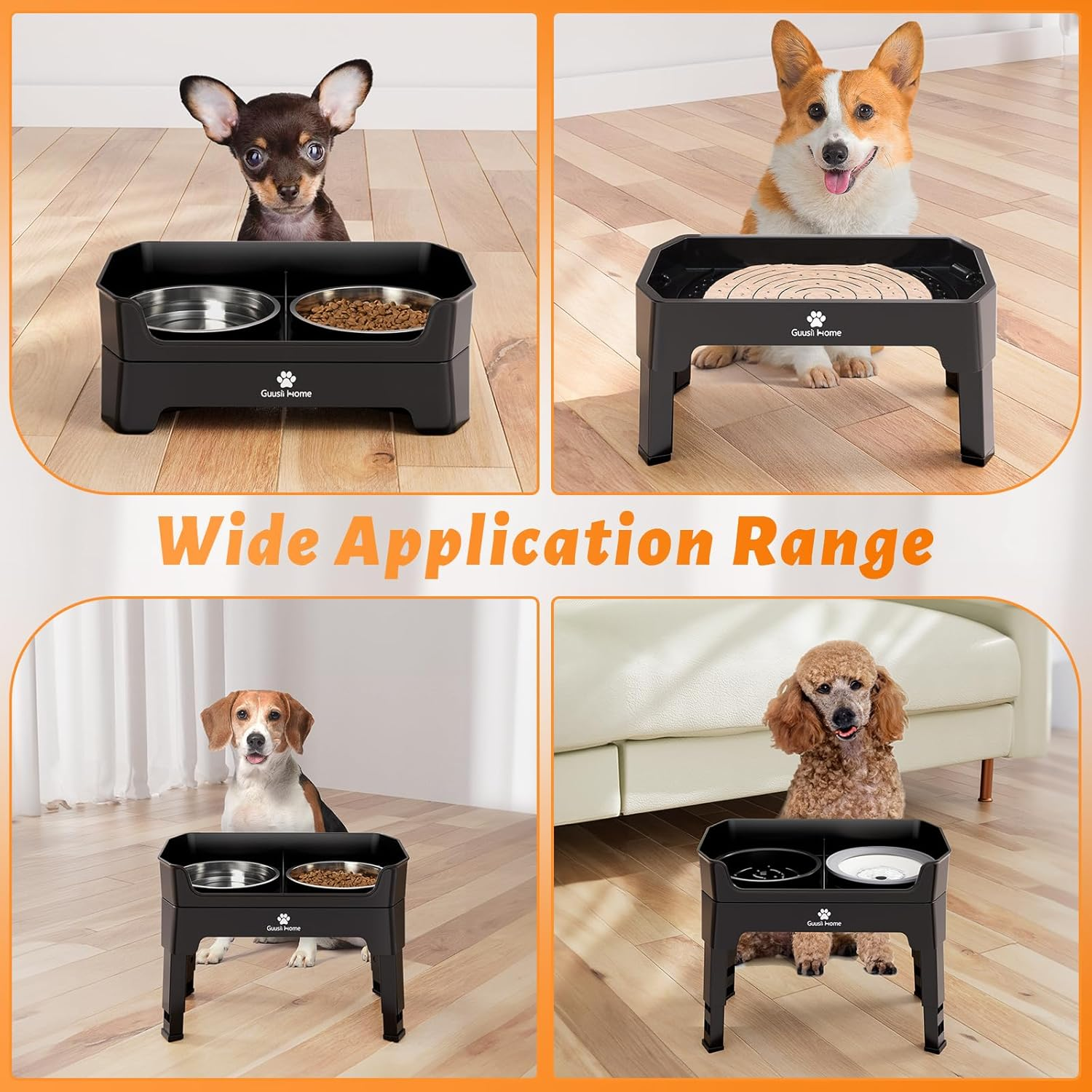 GUUSII HOME Elevated Dog Bowl with Stand Raised Feeding Station for Large Medium Small Sized Dogs Licking Plate Slow Food and Water Dish Set Adjustable Height 43.5 * 26.7 * 16/28.7/32.7/36.7Cm 1600Ml image number 5