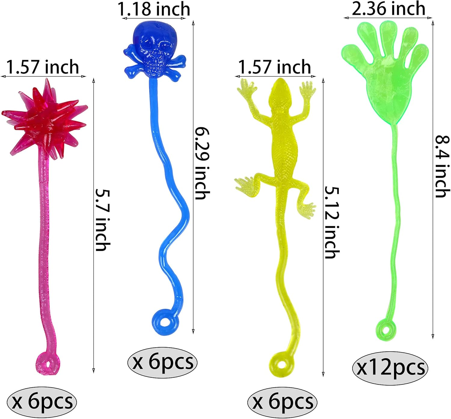 46 Pieces Vinyl Stretchy Sticky Toys Assorted Novelty Large Sticky Hands, Wall Climber Men, Hammer, Lizards, Skull and Flying Frog for Children Kids Party Favors, Birthdays image number 5