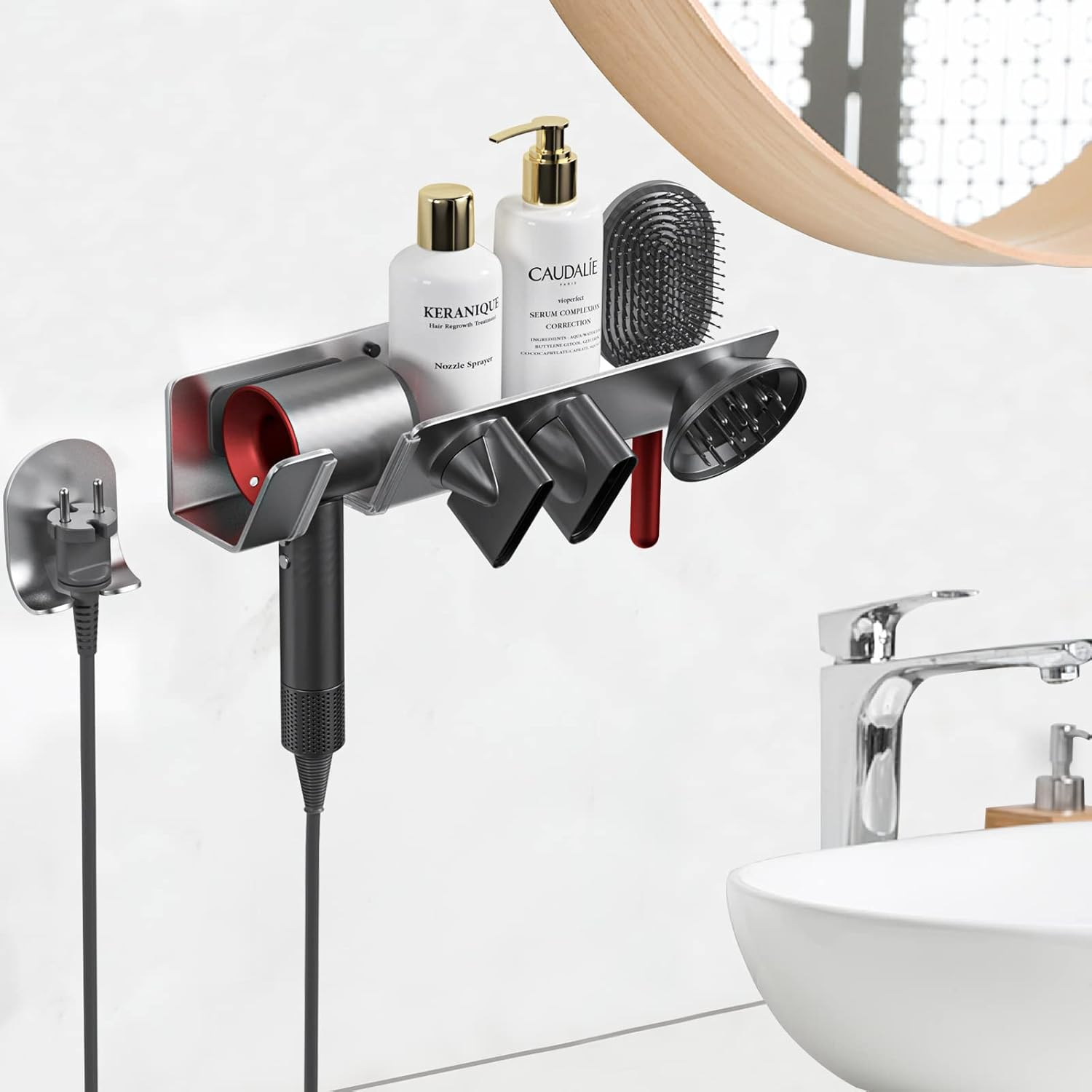 Hair Dryer Holder for Dyson Supersonic - Wall Mounted, Strong Magnetic Bracket Organizer for Attachments, Space-Saving Blow Hair Dryer Storage Shelf, Sturdy Bathroom Hair Care Tool Rack image number 3