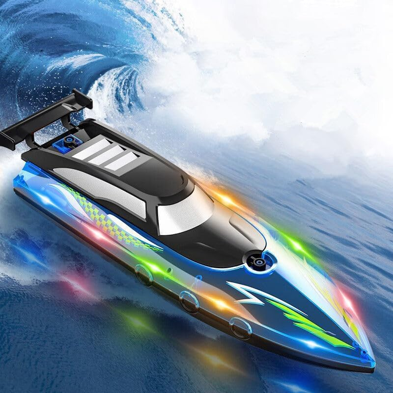 B-Qtech Remote Control Speedboat RC Boat, High Speed ​​RC Waterproof Boat with LED Light, 2.4Ghz Racing Boats for Pools and Lakes with 2 Battery Games, Rowing Toy for Kids&Adults image number 1